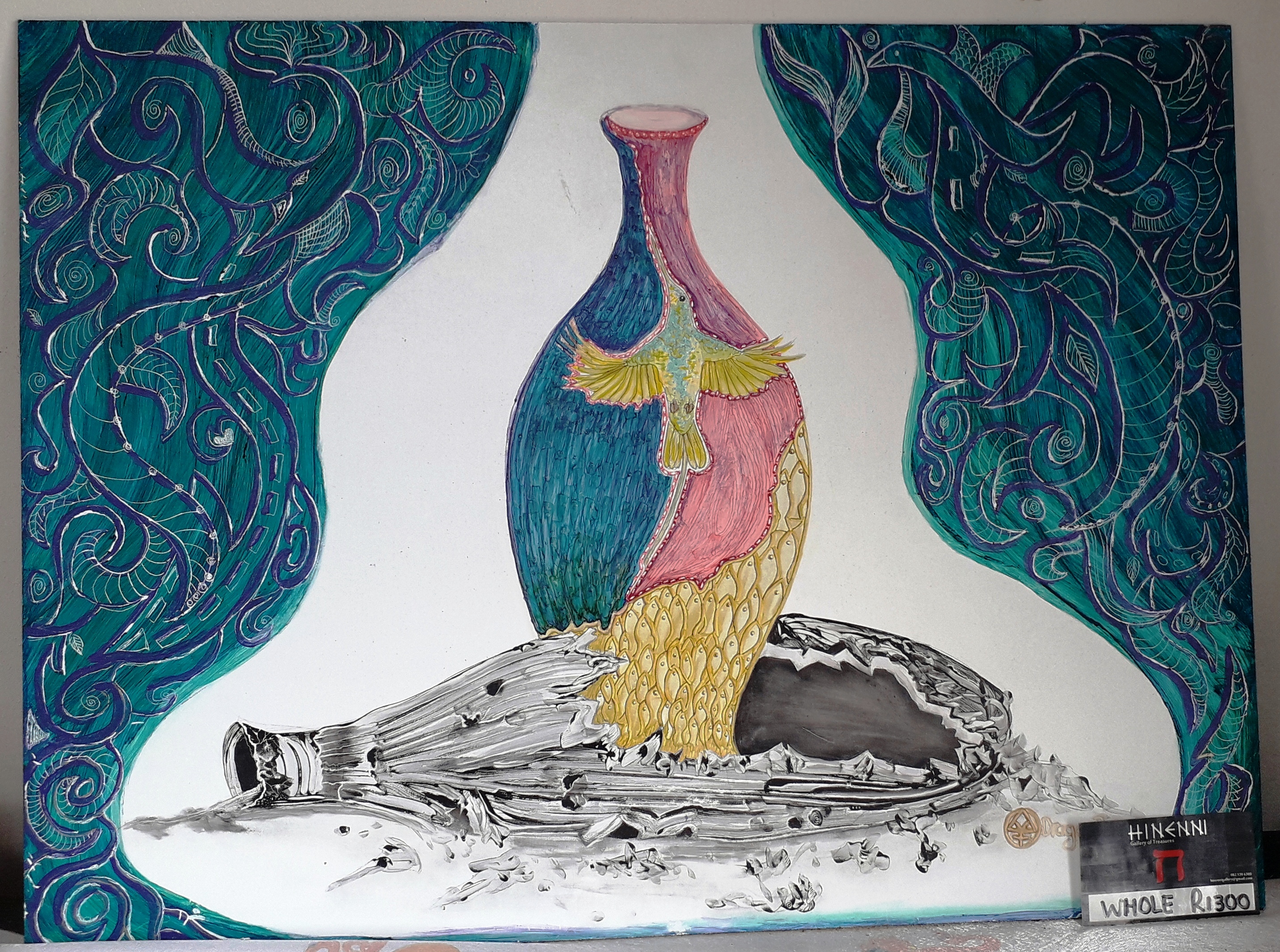 Hope by Sharon DragonRose with a vibrant vase and ornate turquoise patterns
