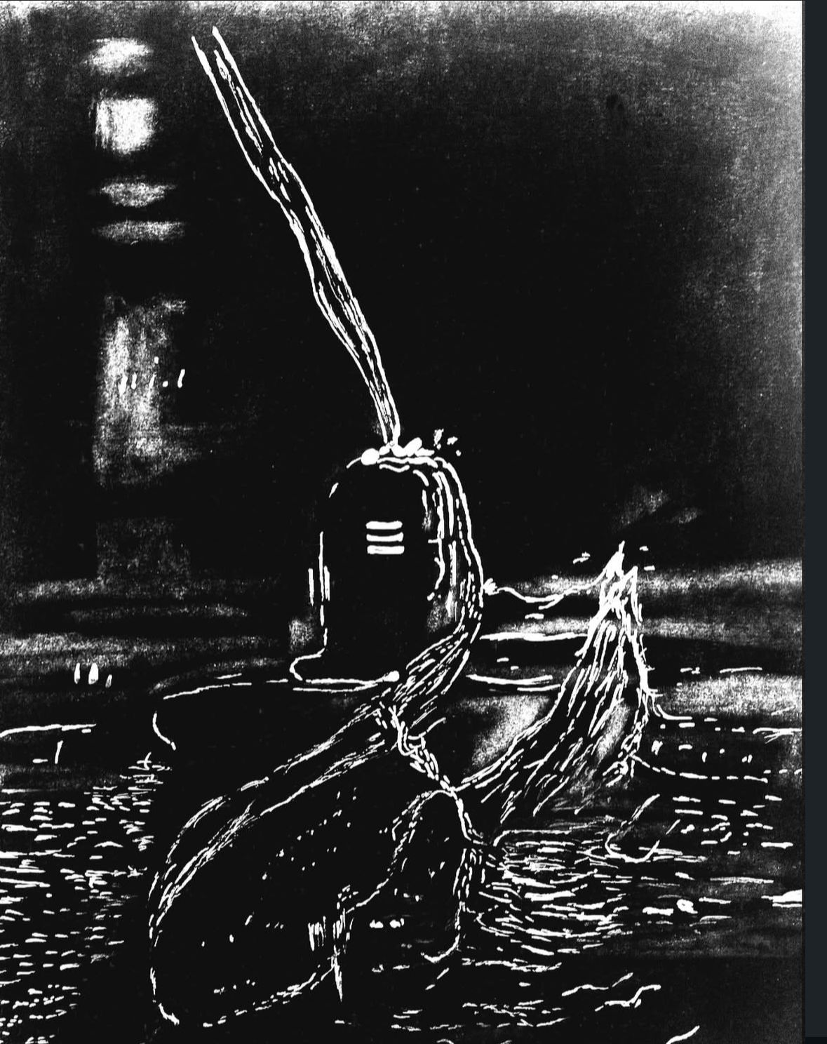 Charcoal Shiva Sketch by Nandani Bhargava, a stark contrast artwork of Shiva Lingam