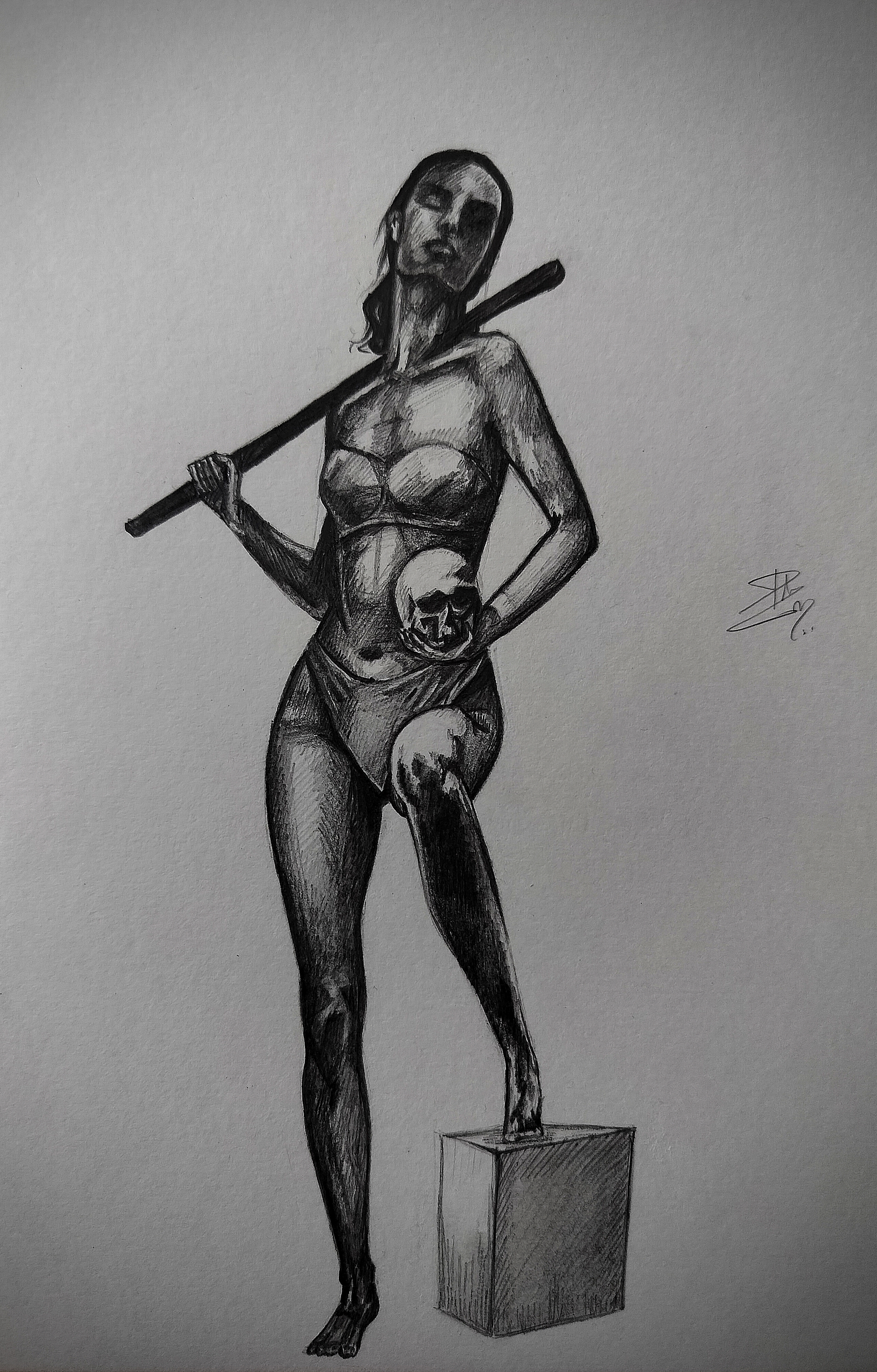 Warrior in monochrome by Patralika Mahata, monochrome graphite-shaded female warrior