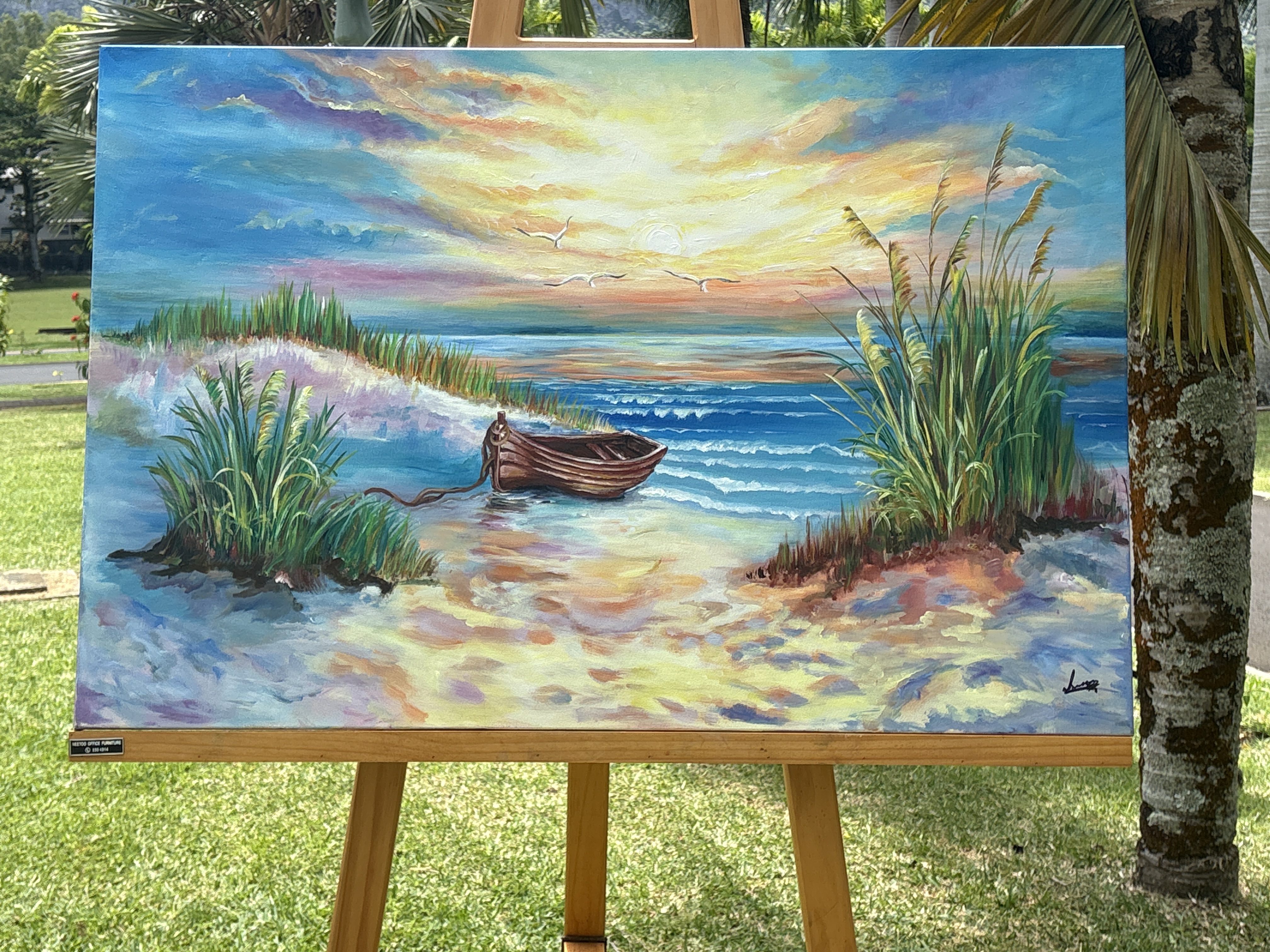 Goordeepsingh Rajmun by Goordeepsingh Rajmun, a vivid coastal scene with vibrant sunset