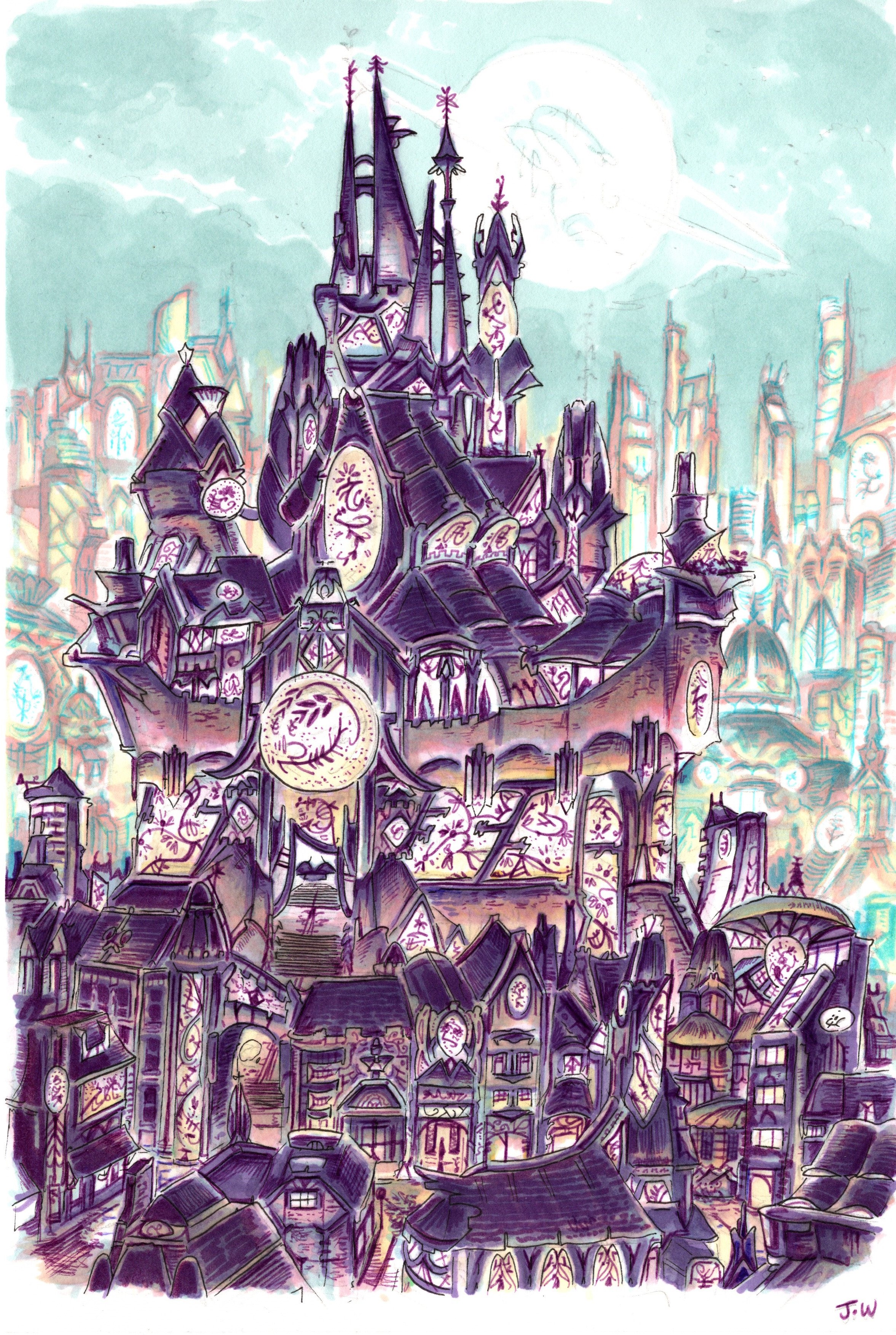 Flowercore Castle by Joshua Whitehouse showcasing a fantastical cityscape with gothic spires