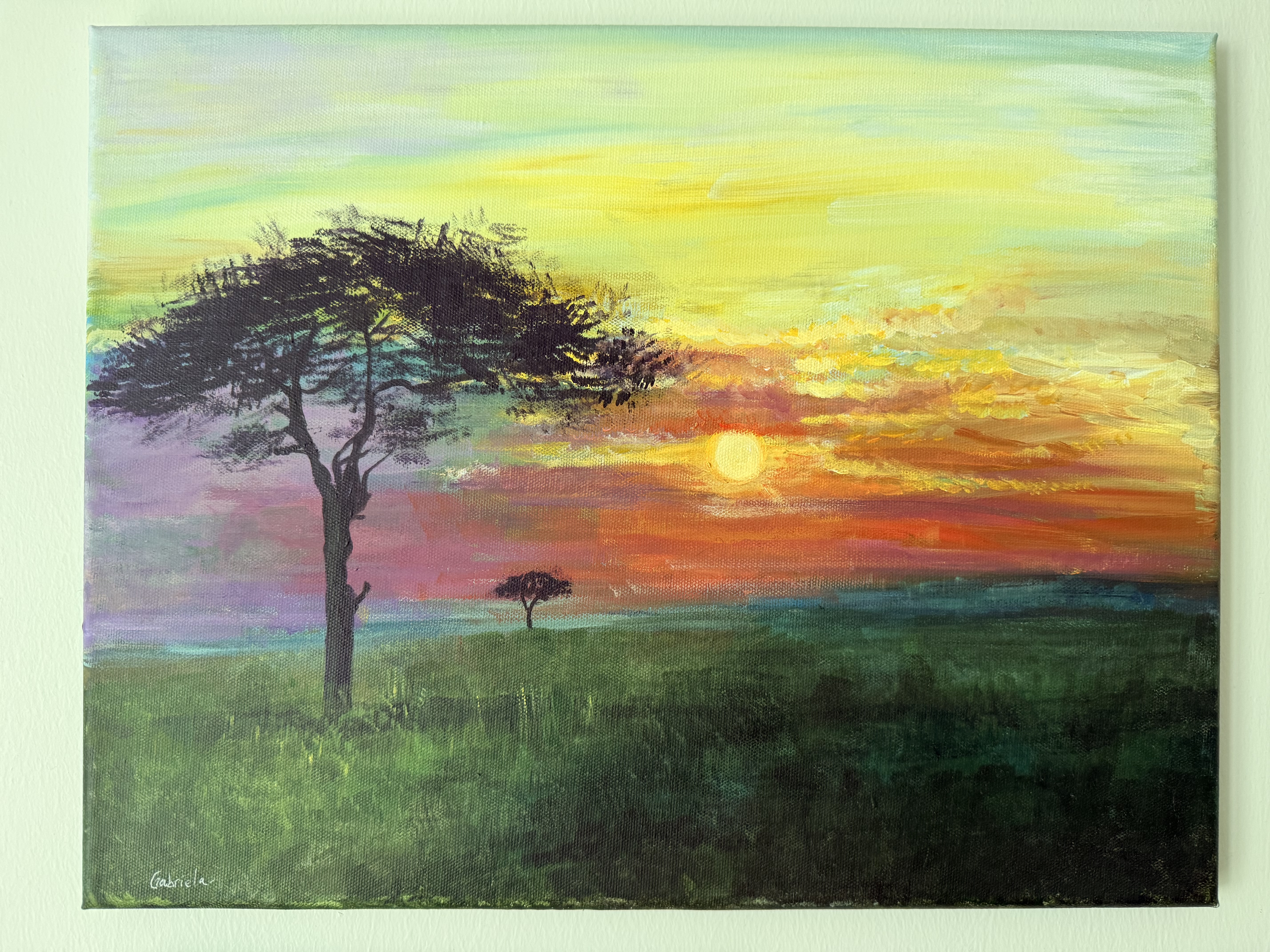 Going places: Masai Mara National Park by Gabriela Galatanu, sunset landscape with acacia trees