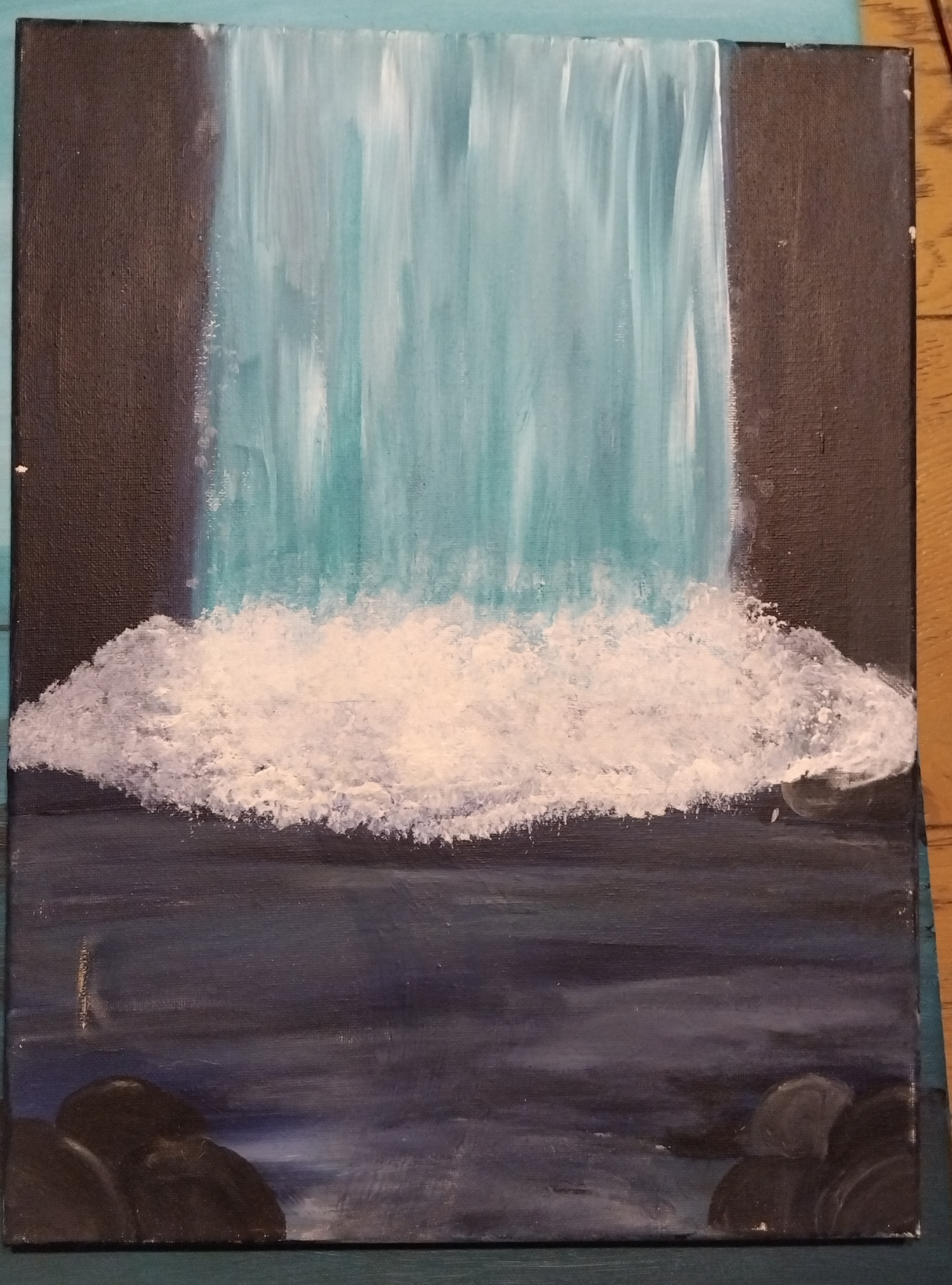 Cries of the river above by Talisha Brook Rerecich-Bridgman, depicting a waterfall cascading into a body of water