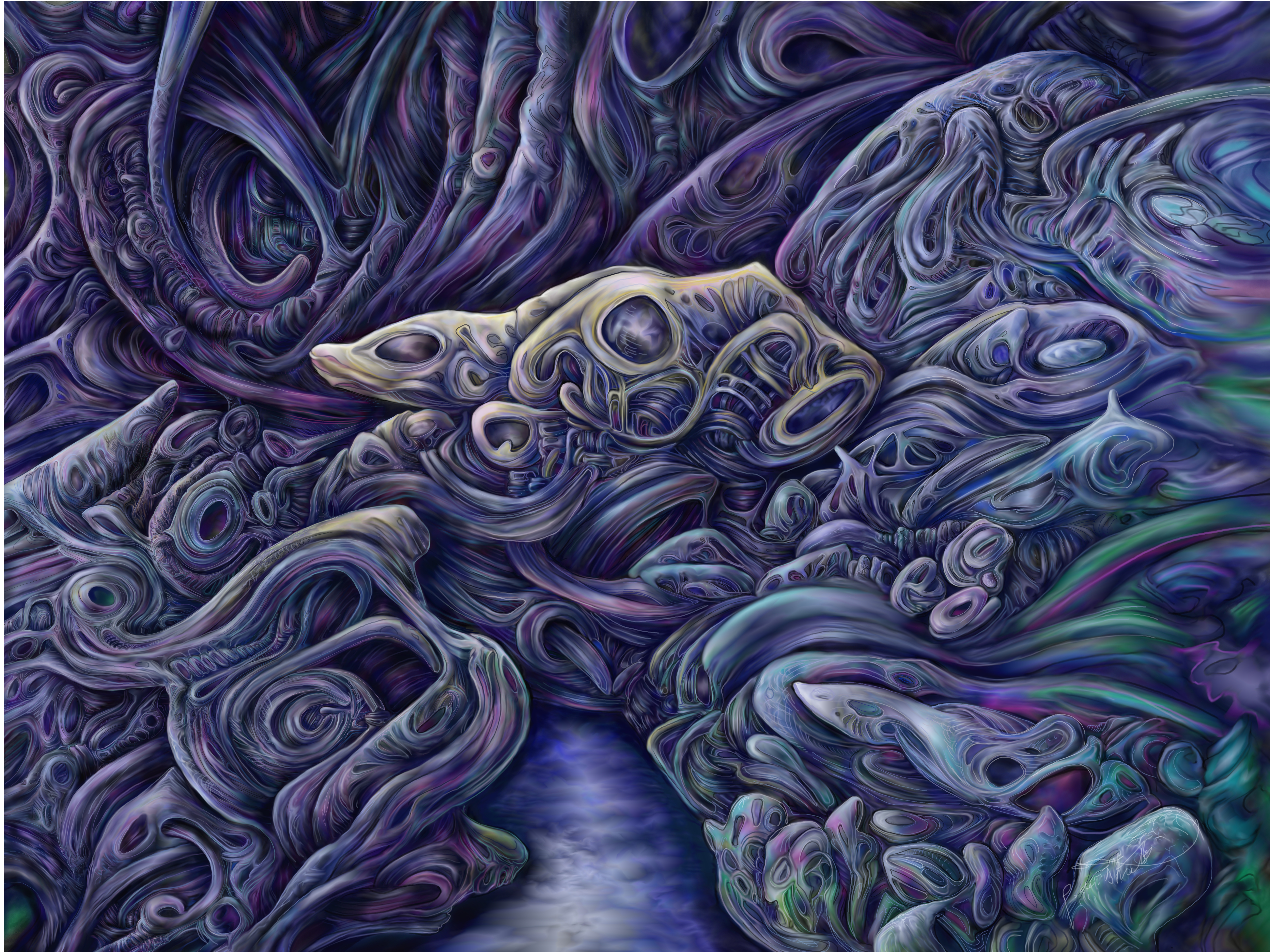 paul shields by Paul Shields - intricate abstract composition in blue and purple