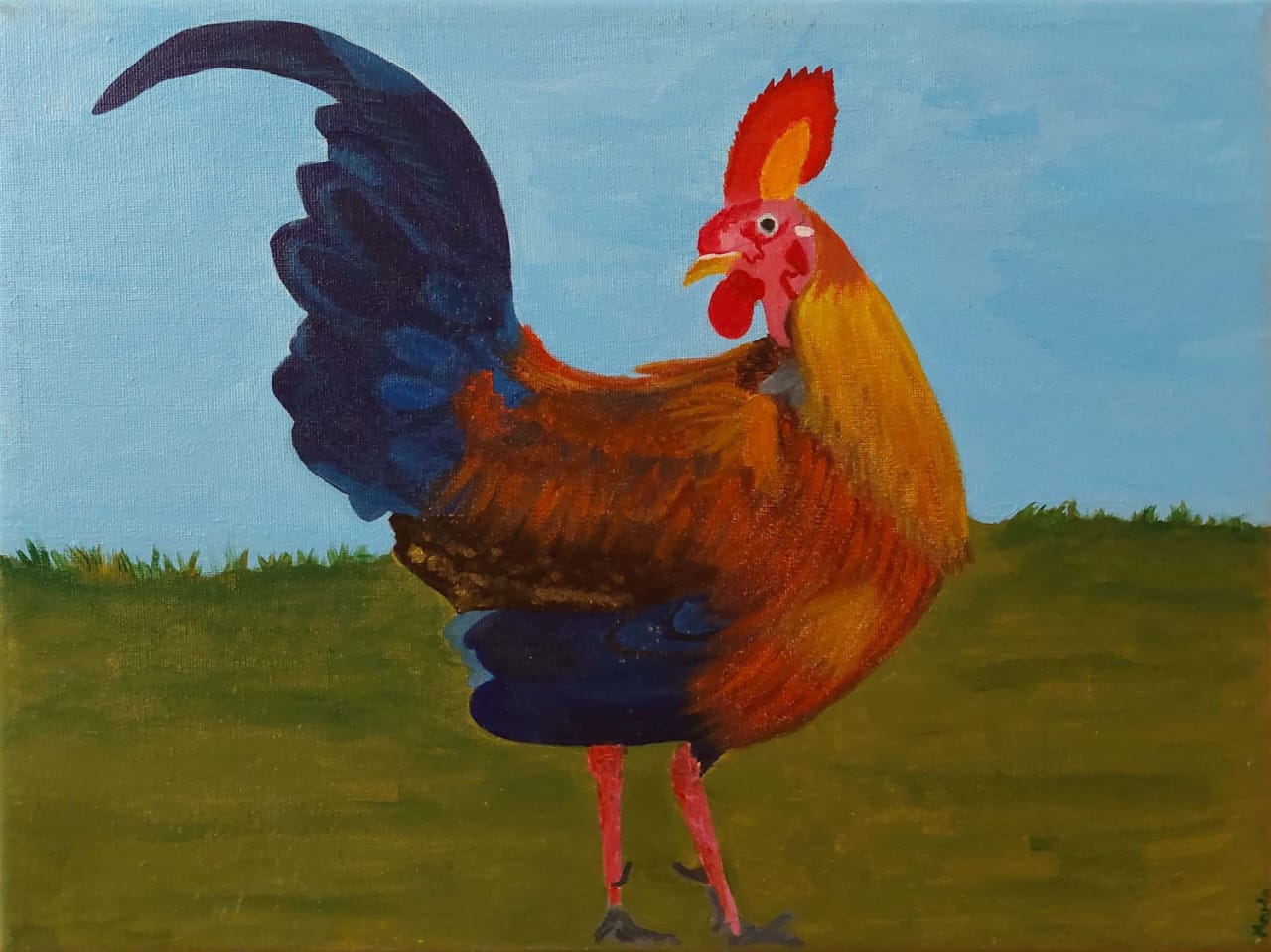 The Jungle Fowl by Maria Adnan, featuring vibrant colors of a jungle fowl in a natural setting