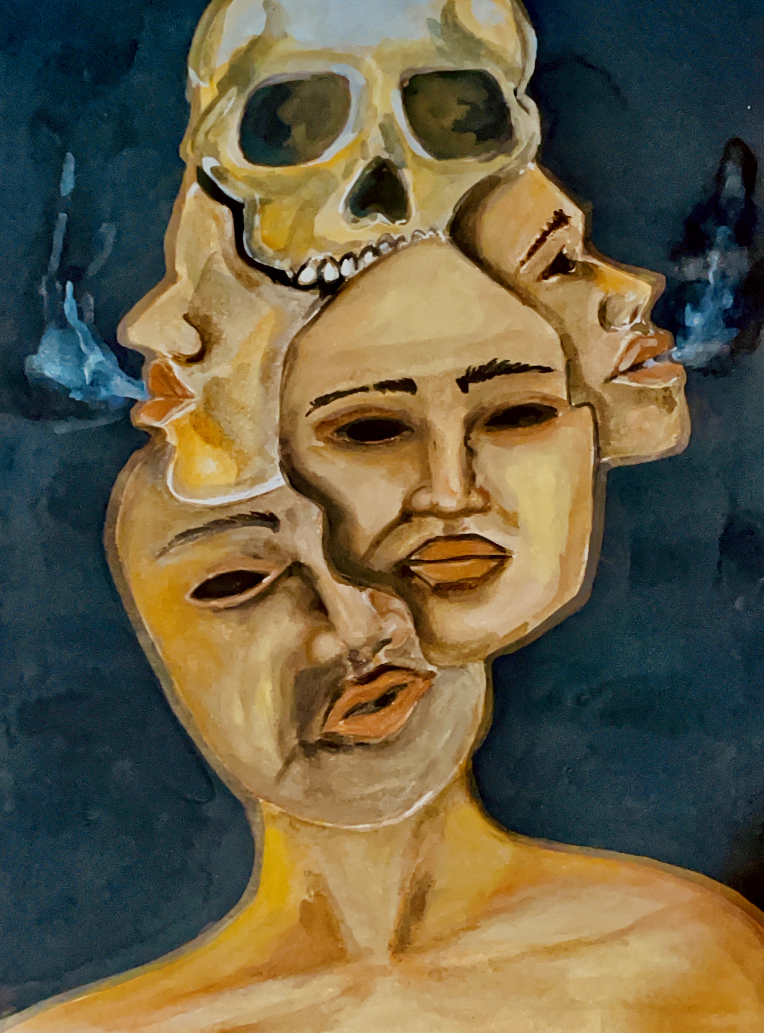 Lost in the haze of thoughts. by Piyumi Dimesha, surreal composition with layered human-like faces