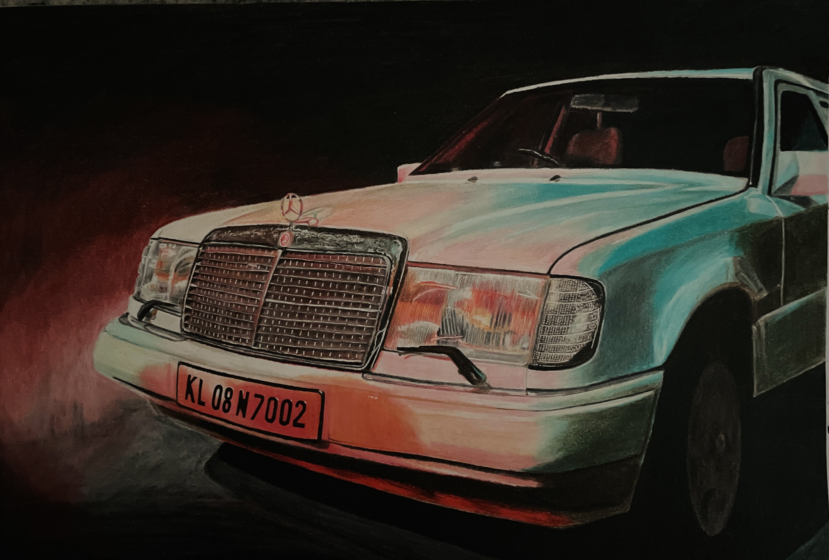 Prism Benz by Manjima Anilkumar, detailed rendering of a classic Mercedes-Benz W124