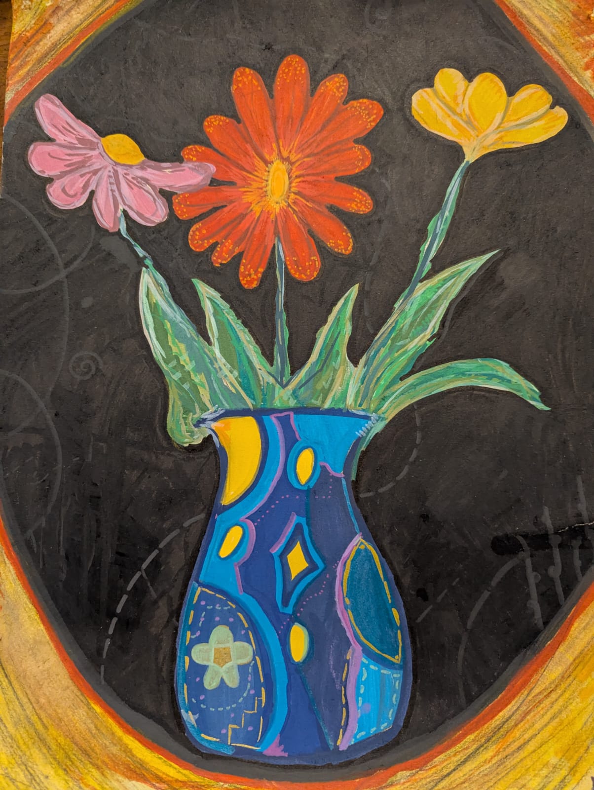 Flower Vase by Wishwasuriya Maya Shenara Silva - colorful vase with geometric patterns and flowers