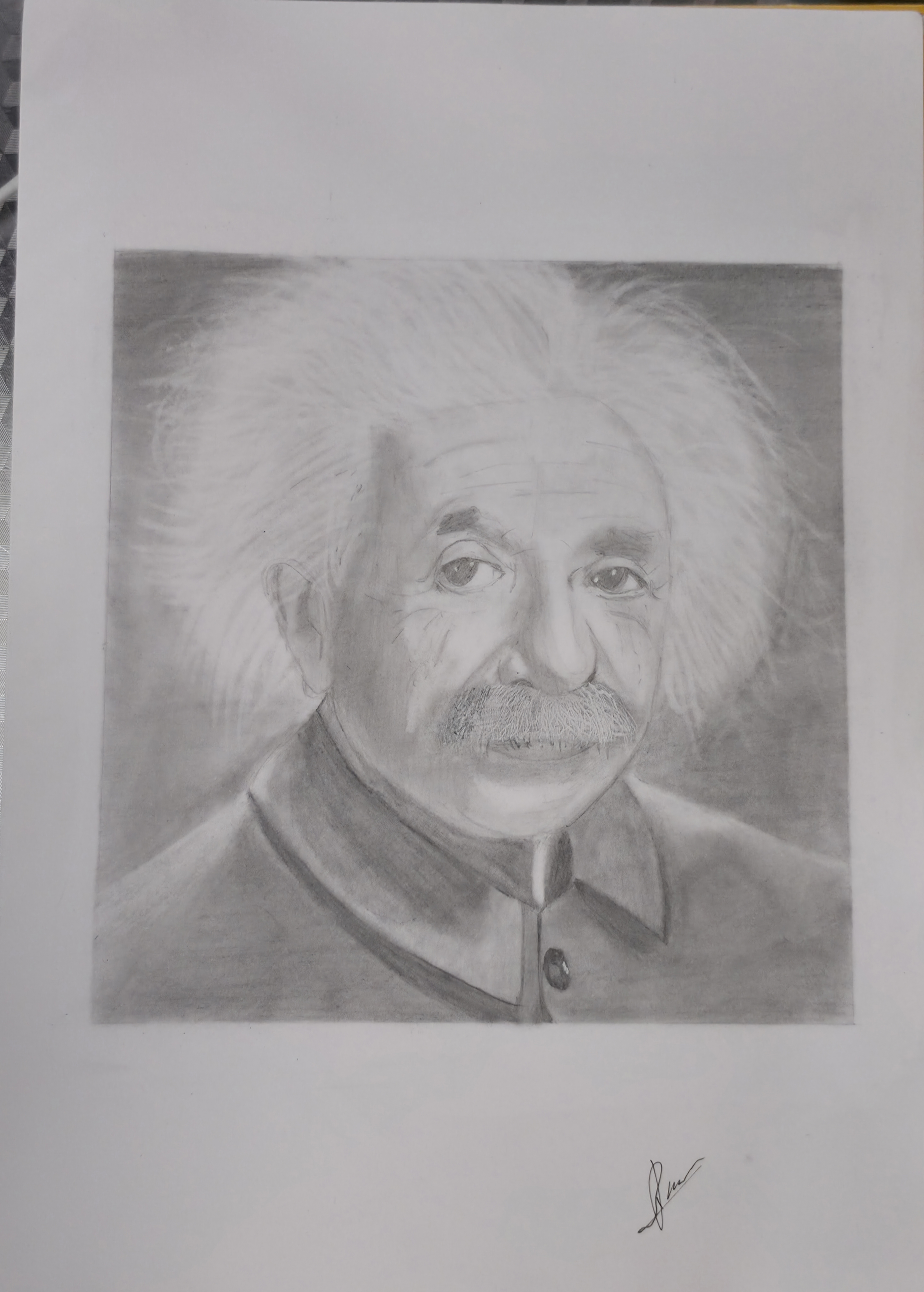 Portrait of Albert Einstein by Rishi Raju, detailed pencil drawing