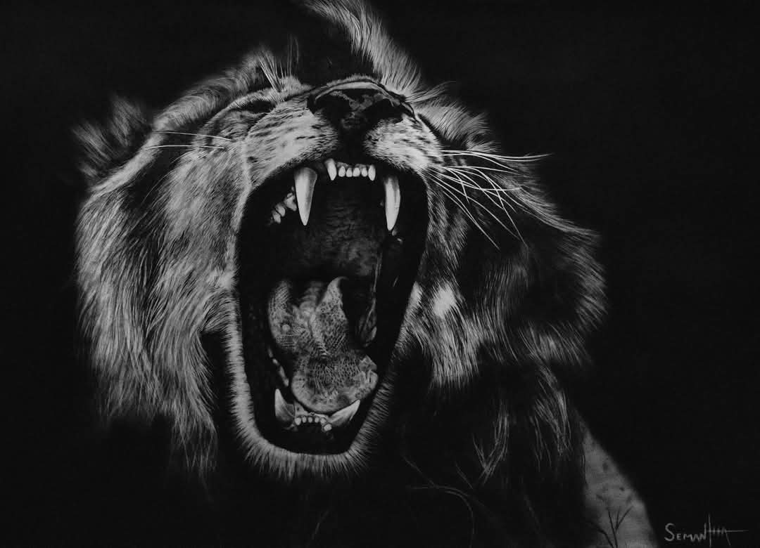 The roar within by Brenda van Zyl - lion roaring in detail