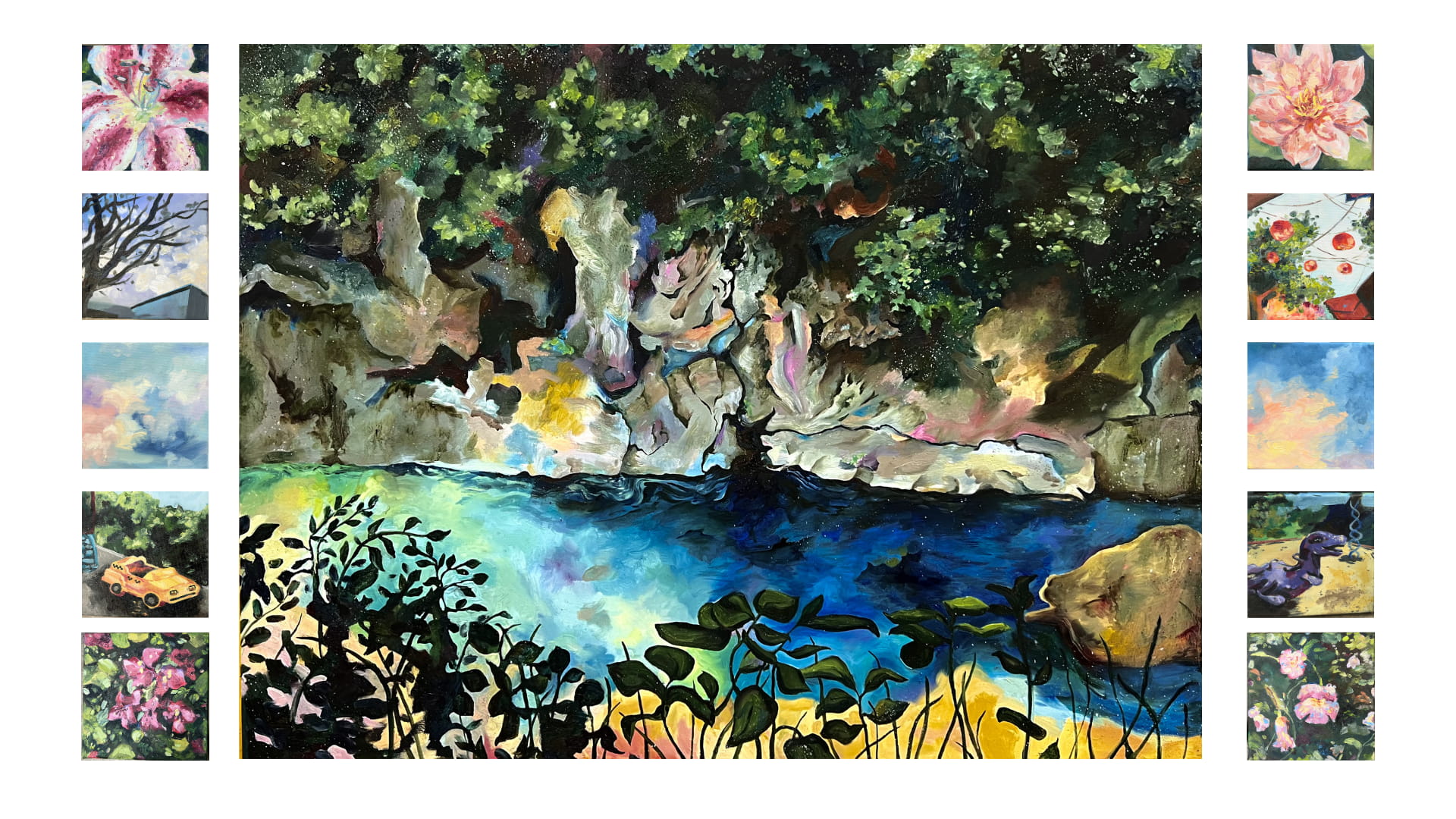 Are you home yet? by Serena Yong Yuan Teng, depicting a vibrant natural scene with a river and lush foliage