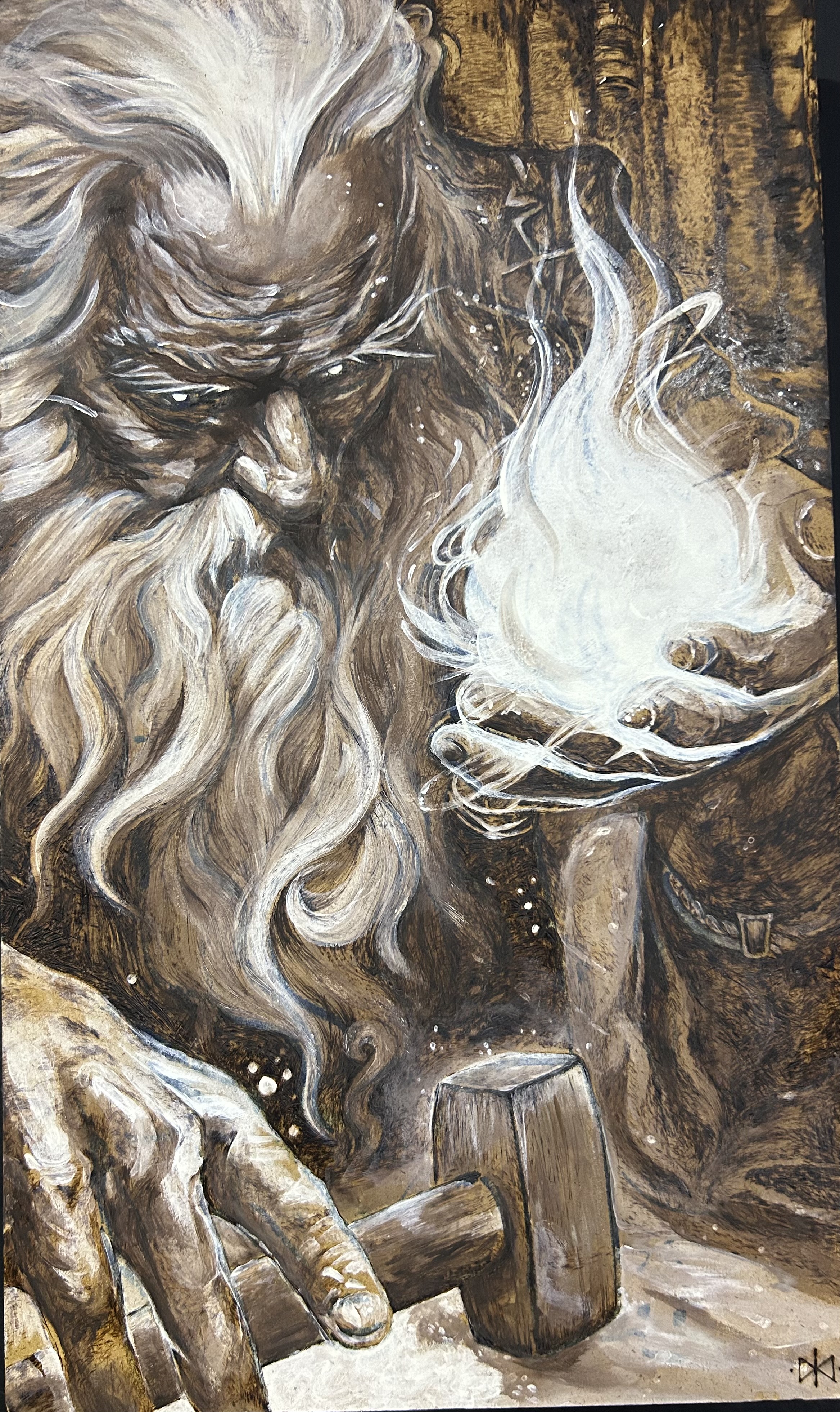 The Master's Apprentice by Francelle Coetzee, depicting an elderly man with a beard, hammer, and workbench