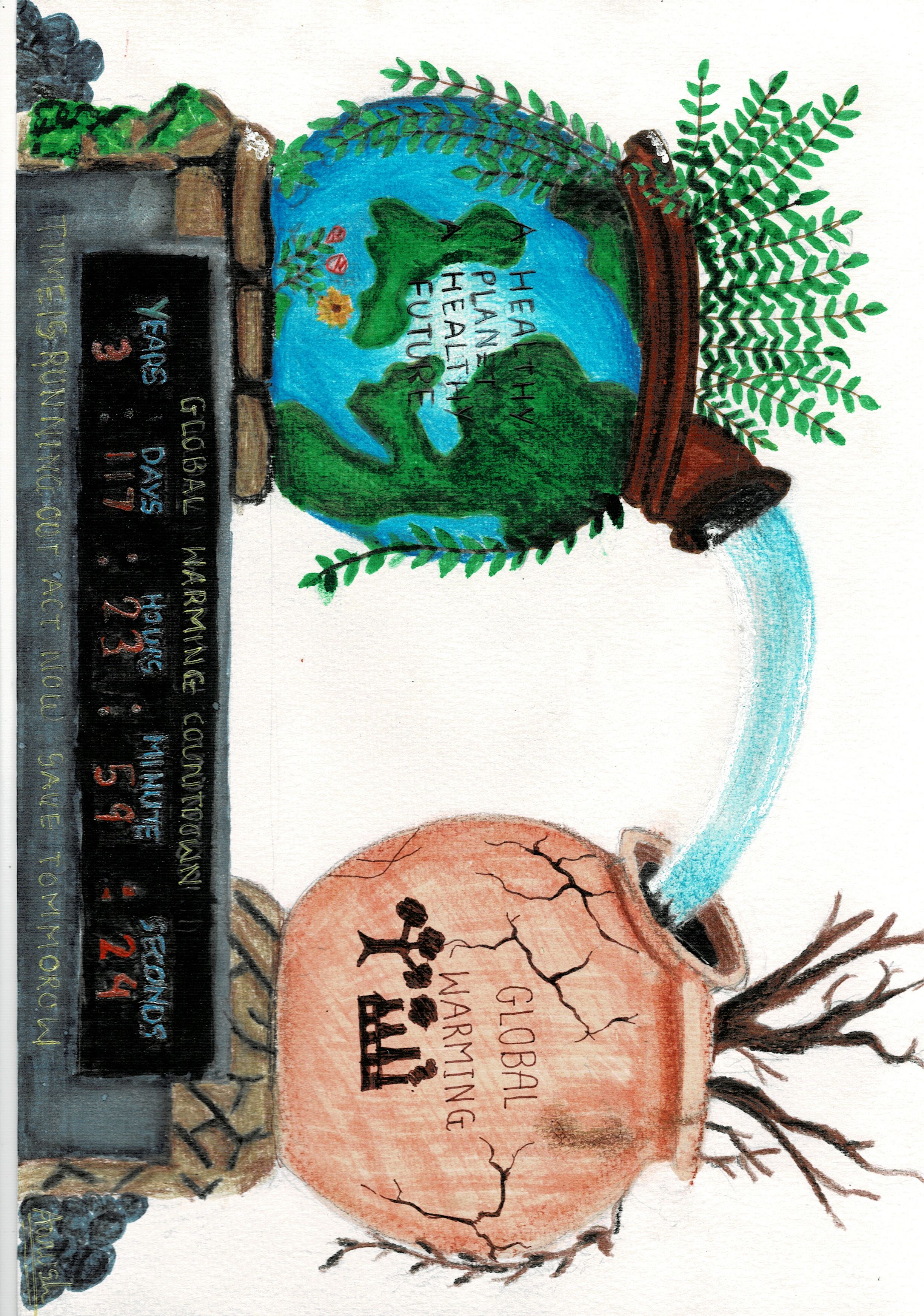 The Tipping Point by Aarush Upganlawar, Earth depicted with a call for help