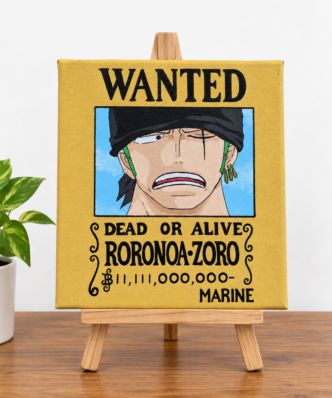 Zoro wanted poster by Hasna Musawvir, hand-painted anime character