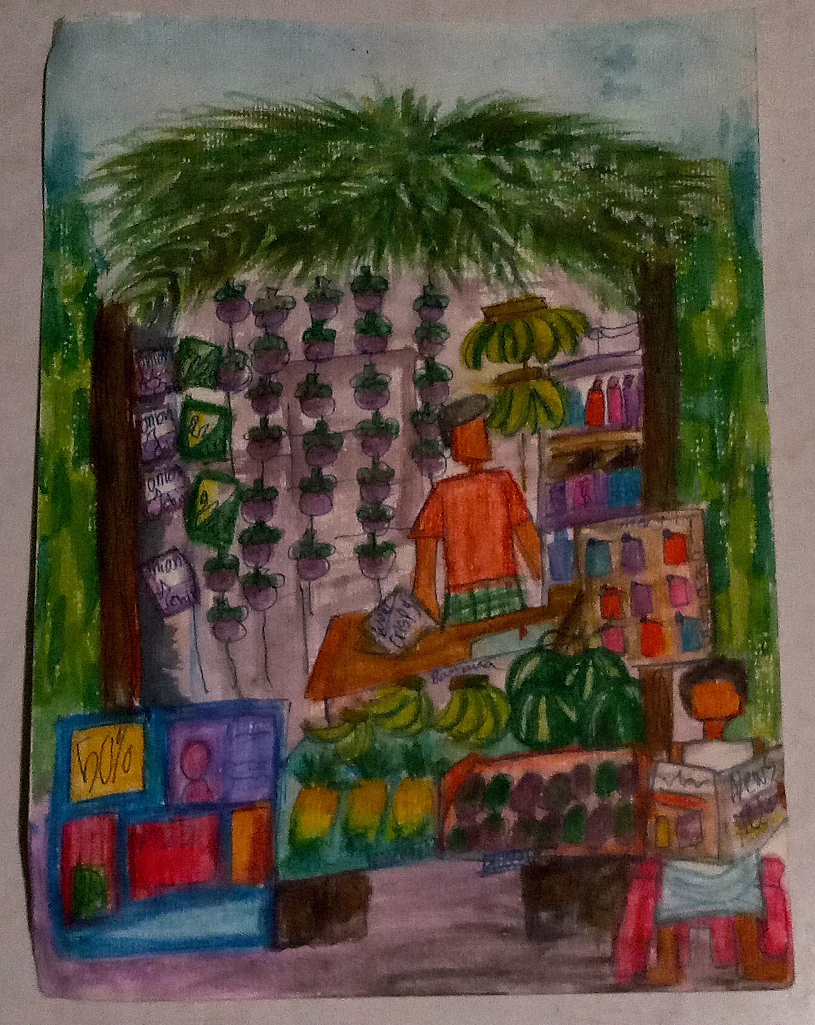 පළතුරු Kade by Laila humaira Zaffry, a vibrant fruit stall scene