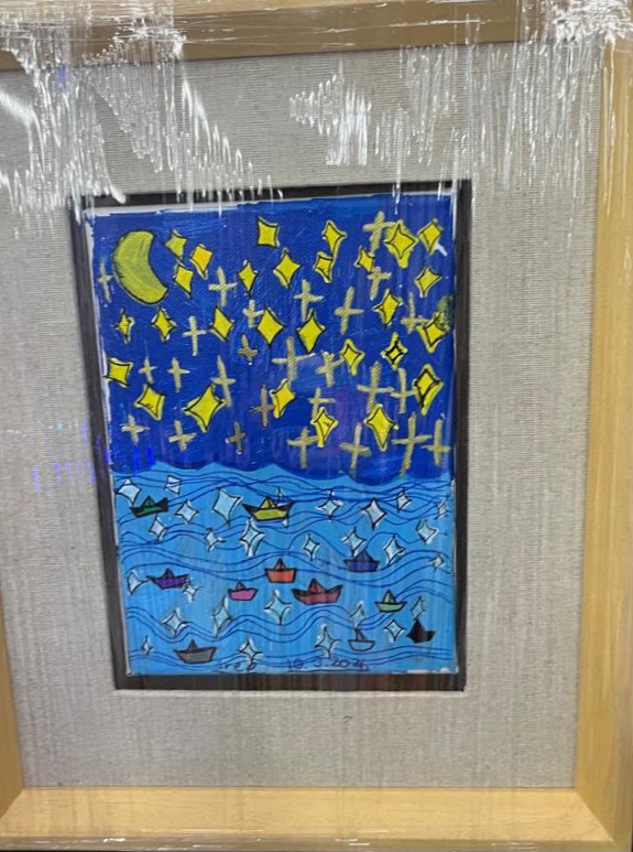 Fusion brightness by Sree Durga, a vibrant seascape with a night sky and crescent moon