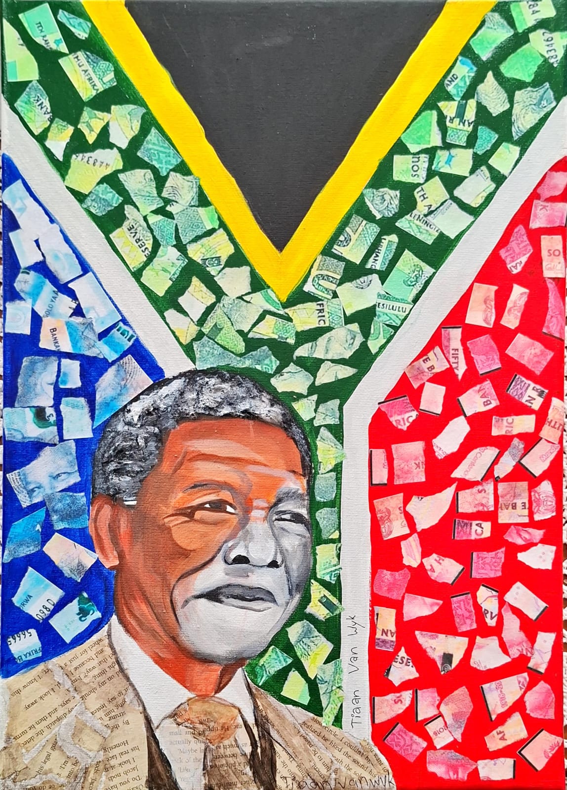 Mandela by Tiaan van wyk, portrait of Nelson Mandela with vibrant sections