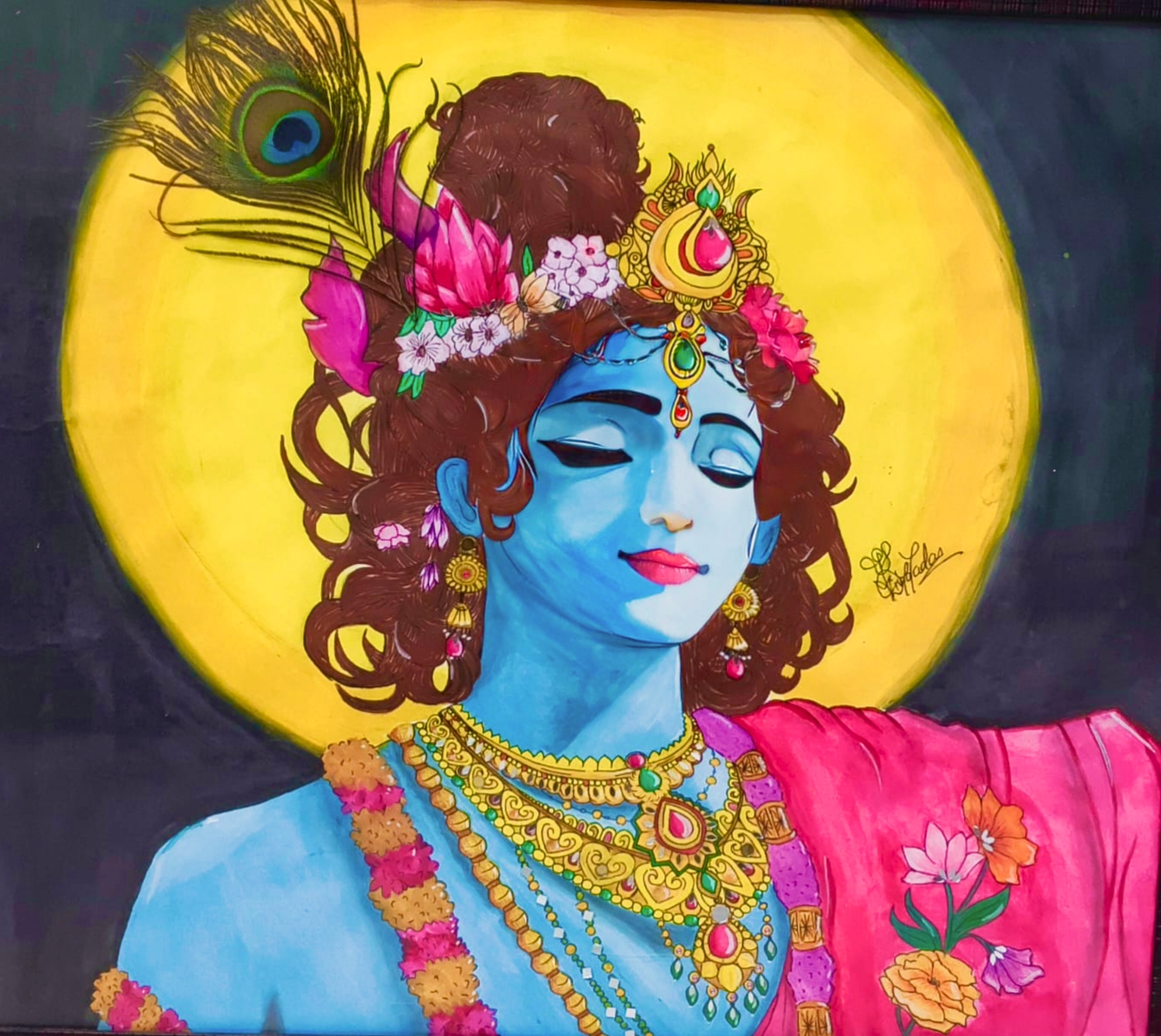 Divine Serenity: Krishna in Moonlight by Divya yadav, serene Krishna depiction under moonlight