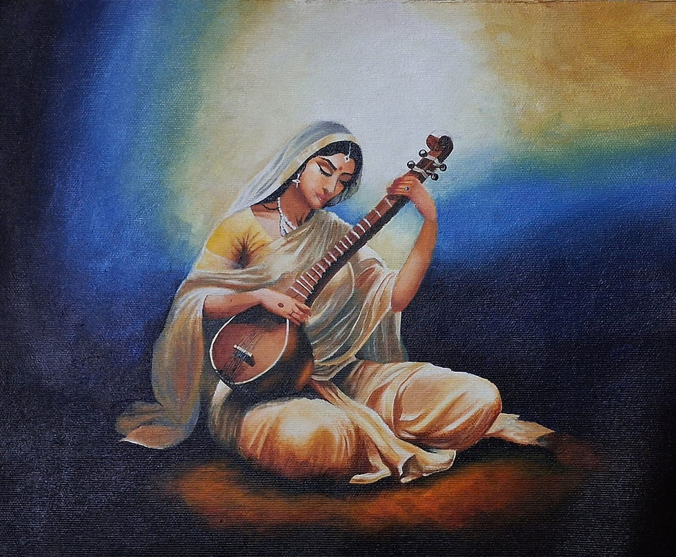 Caption Of Artwork: Rendered in acrylics, this artwork reflects the harmony between music and spirituality