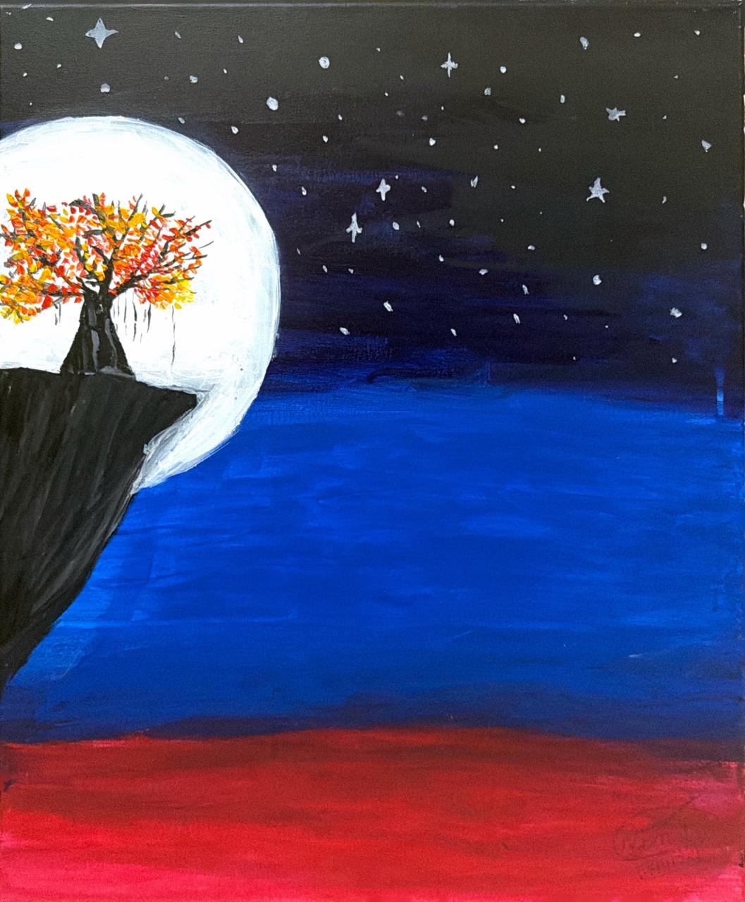 The Night Sky by Nimalan Rajbarath, featuring a luminous moon and vibrant tree