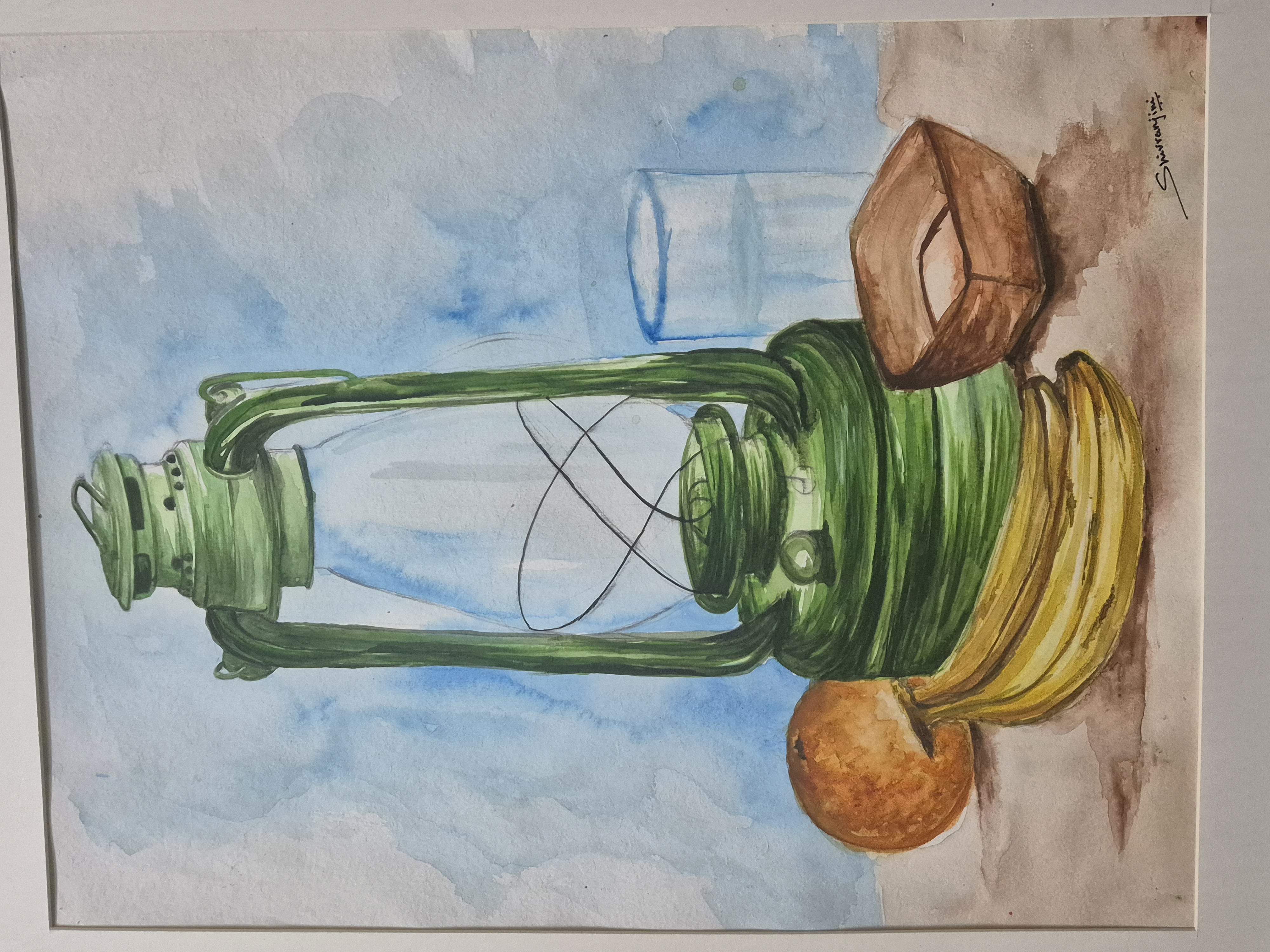 Still life by Shivranjini kumari featuring a green lantern