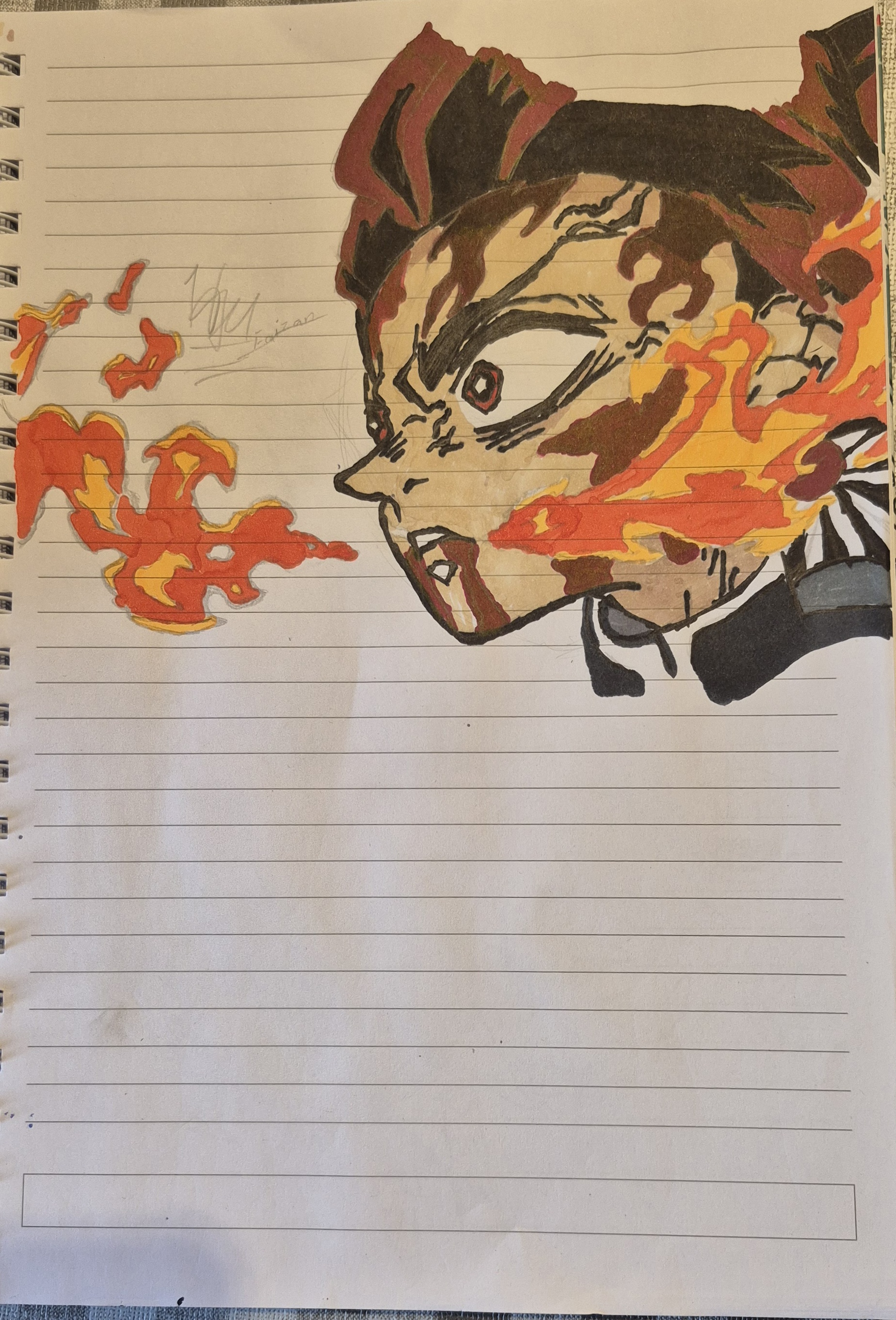 Tanjiro Kamado by Faizan Hsu, character in dynamic action with flames
