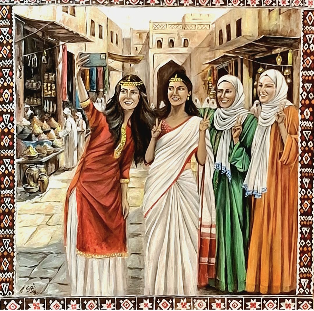 Selfie by Sriparna Ghose depicting women in traditional attire taking a selfie