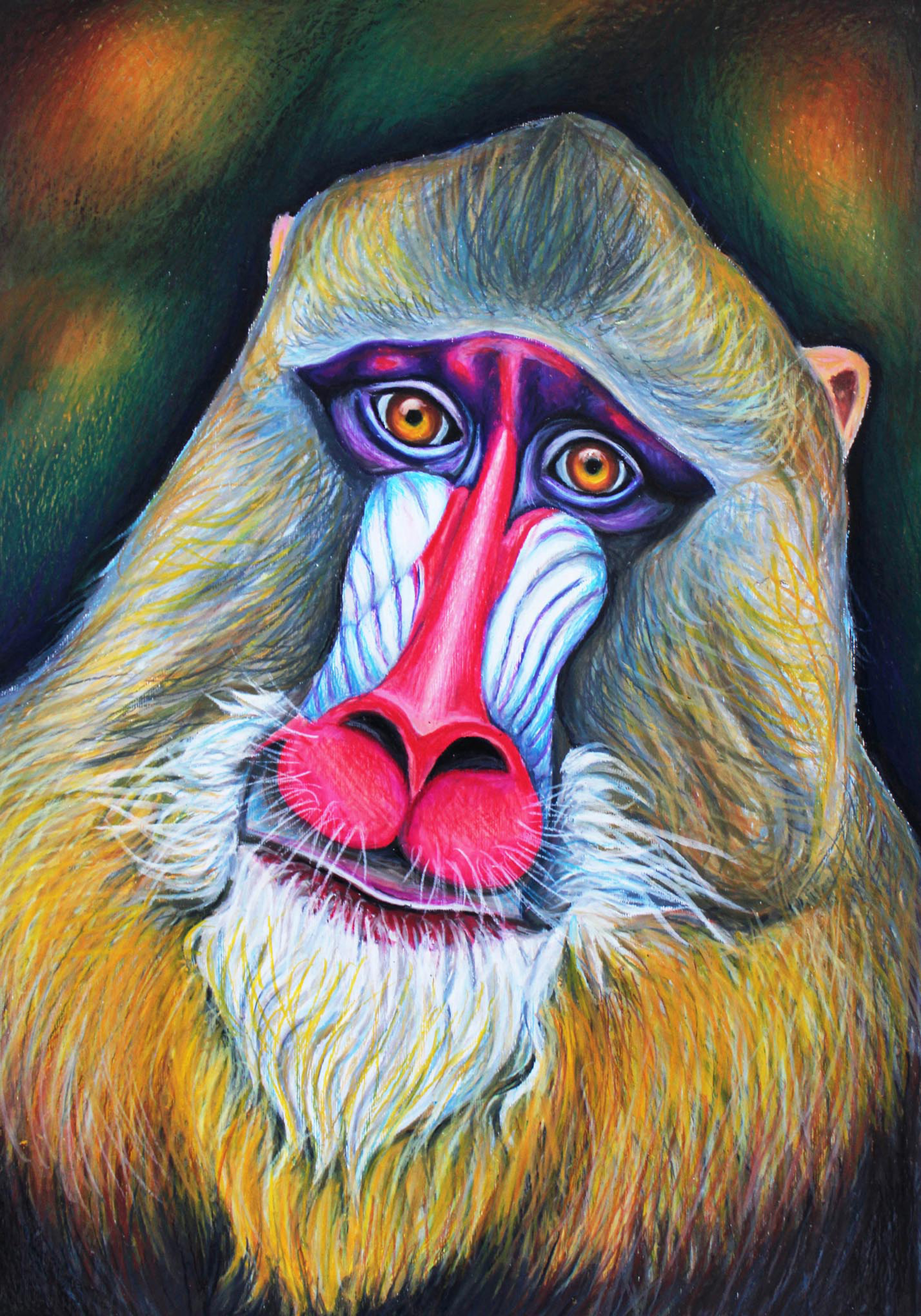 Mandrill by Viara Pencheva, a vividly colorful primate artwork