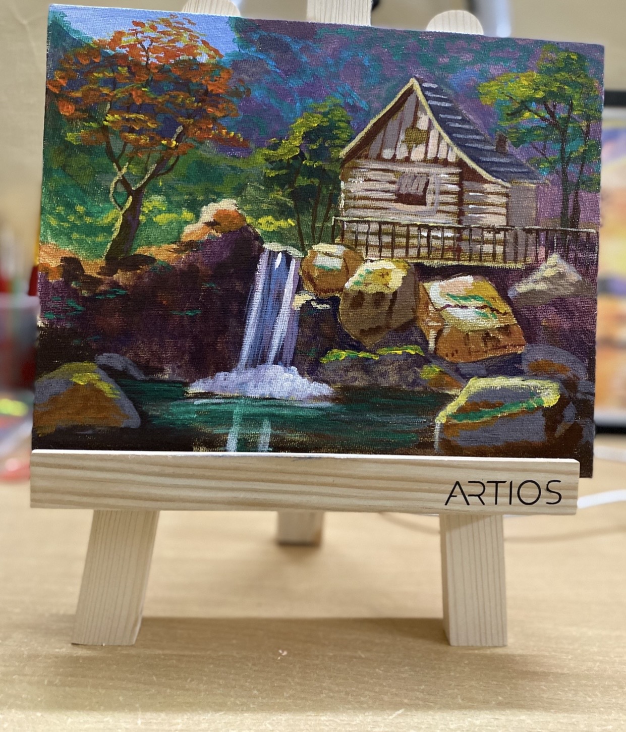Feel the nature dreams by K.dirusha, serene nature scene with cabin and waterfall