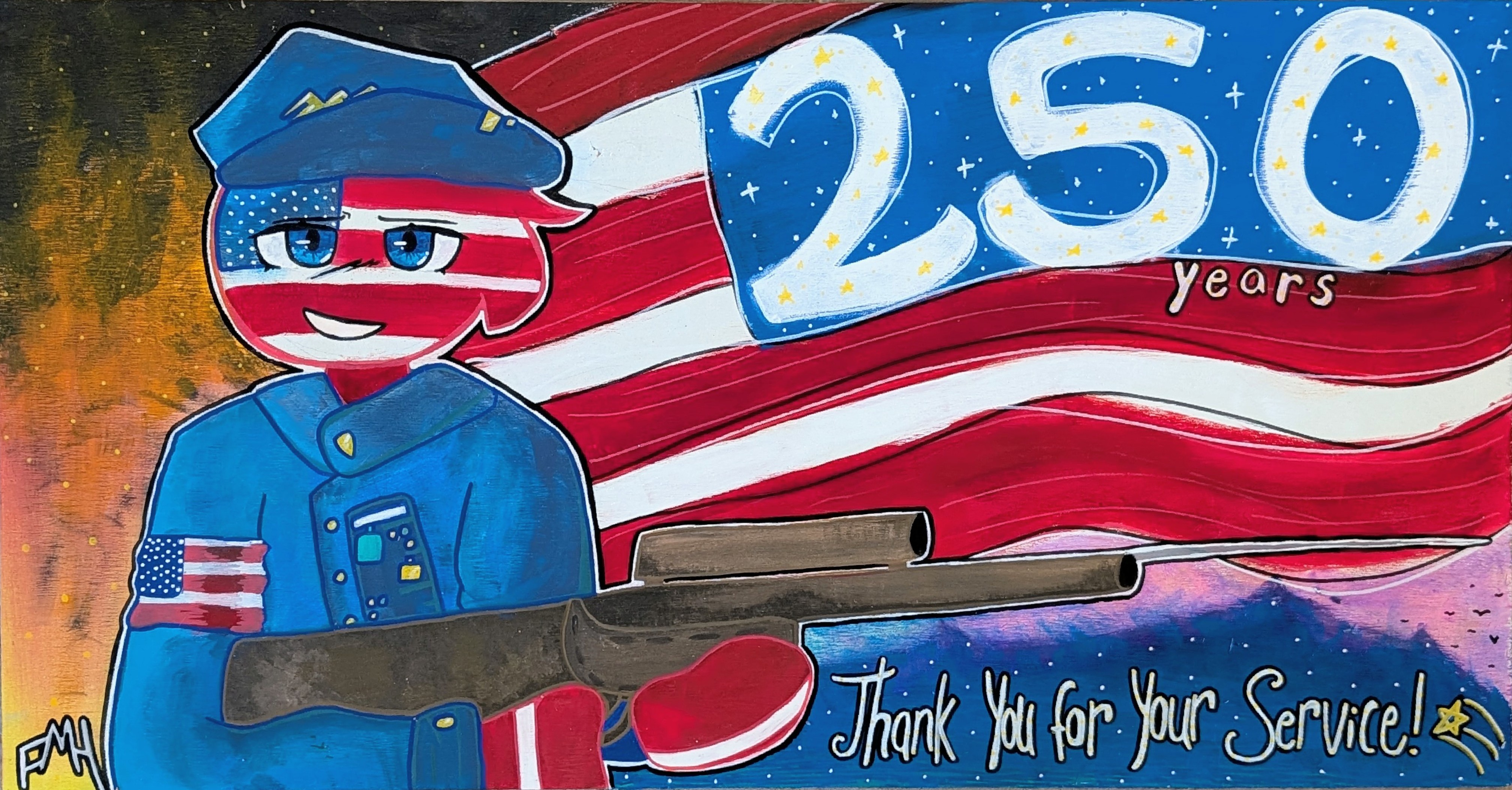 America's Freedom by Faith Hobbs - acrylic painting of stylized character in American flag colors