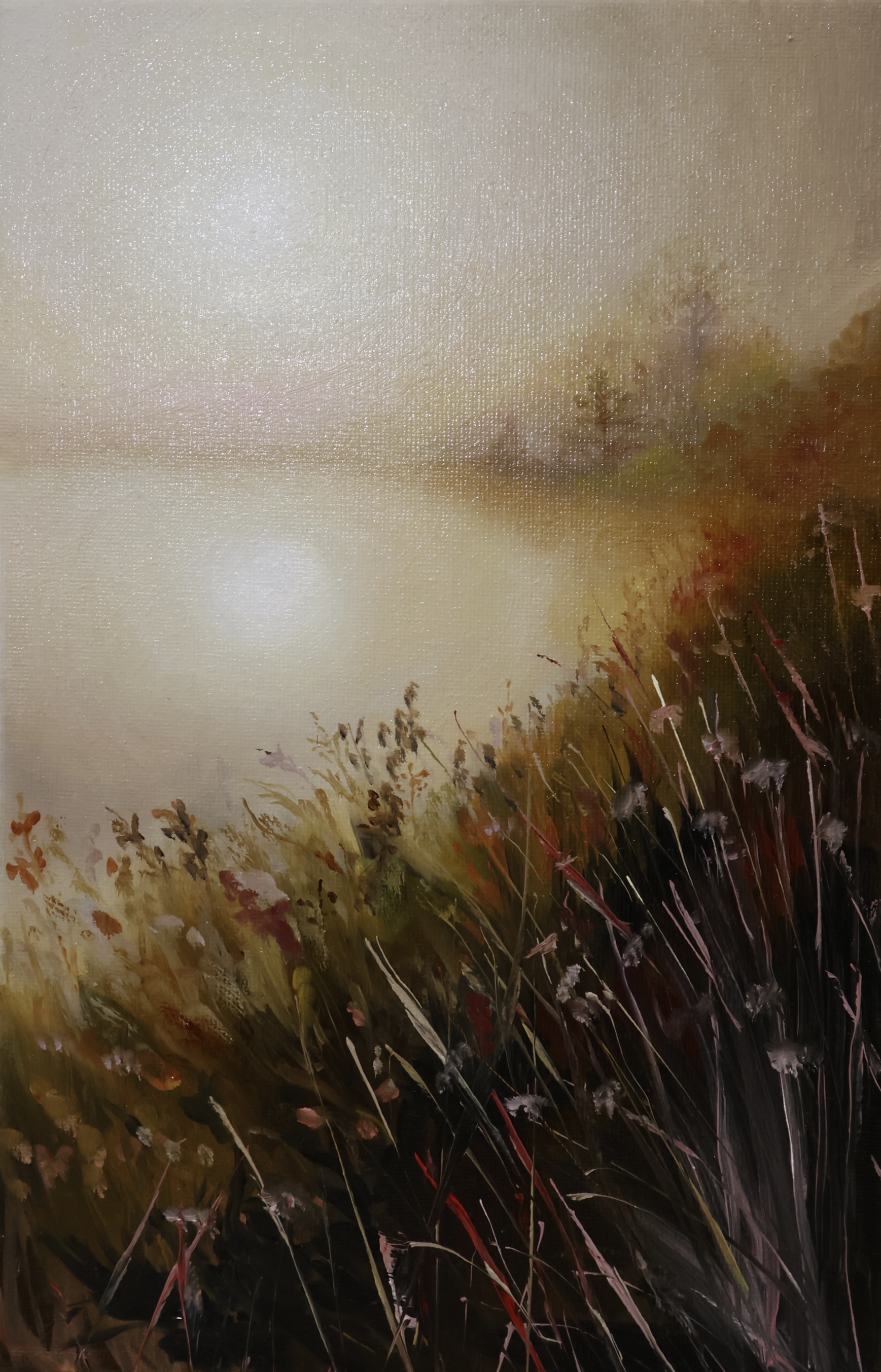 Landscape morning by Daria makarenko, serene landscape with tranquil water reflection and glowing light