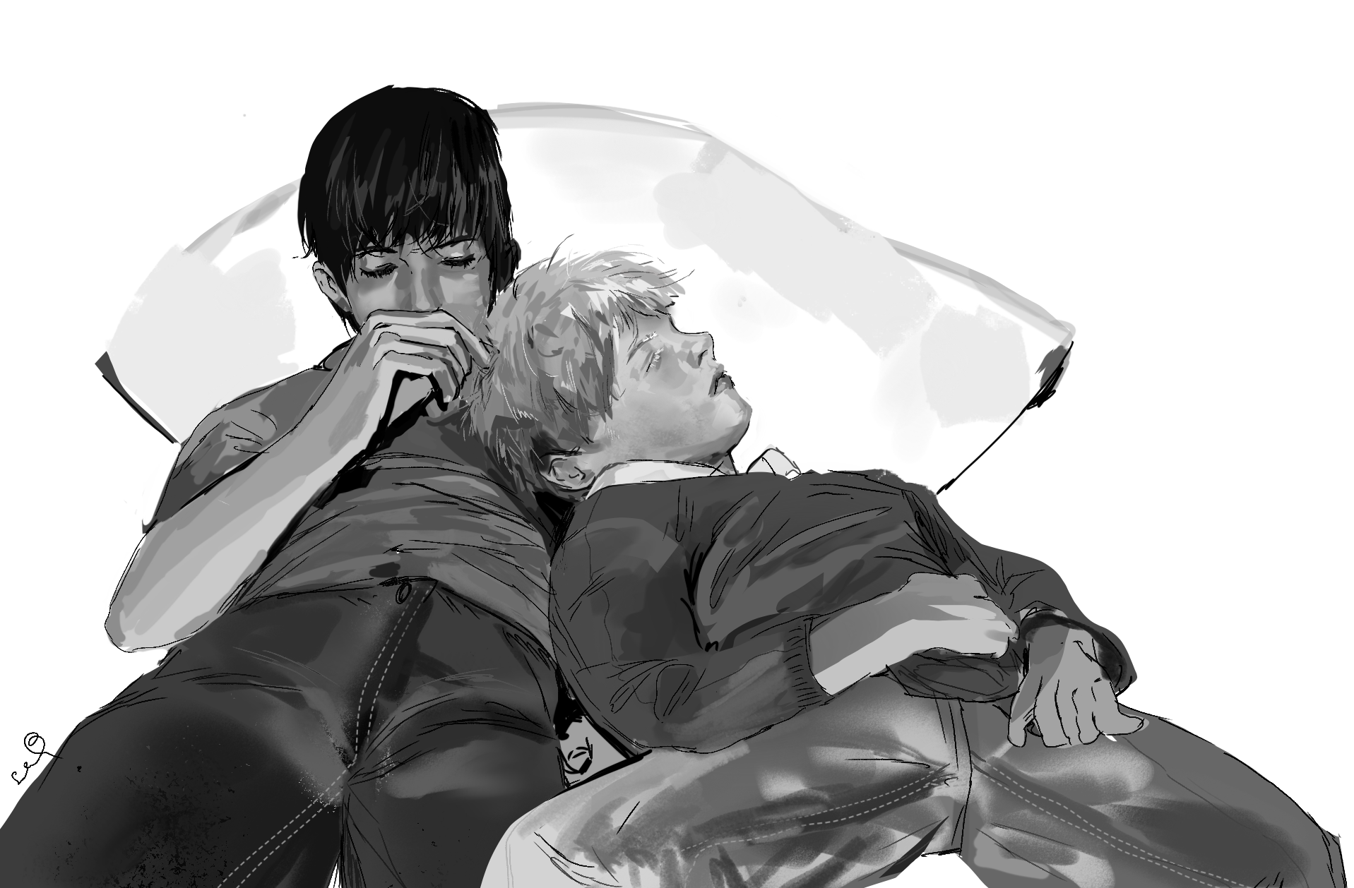 Brotherly love by Mariam Mansour, depicting two young boys resting closely