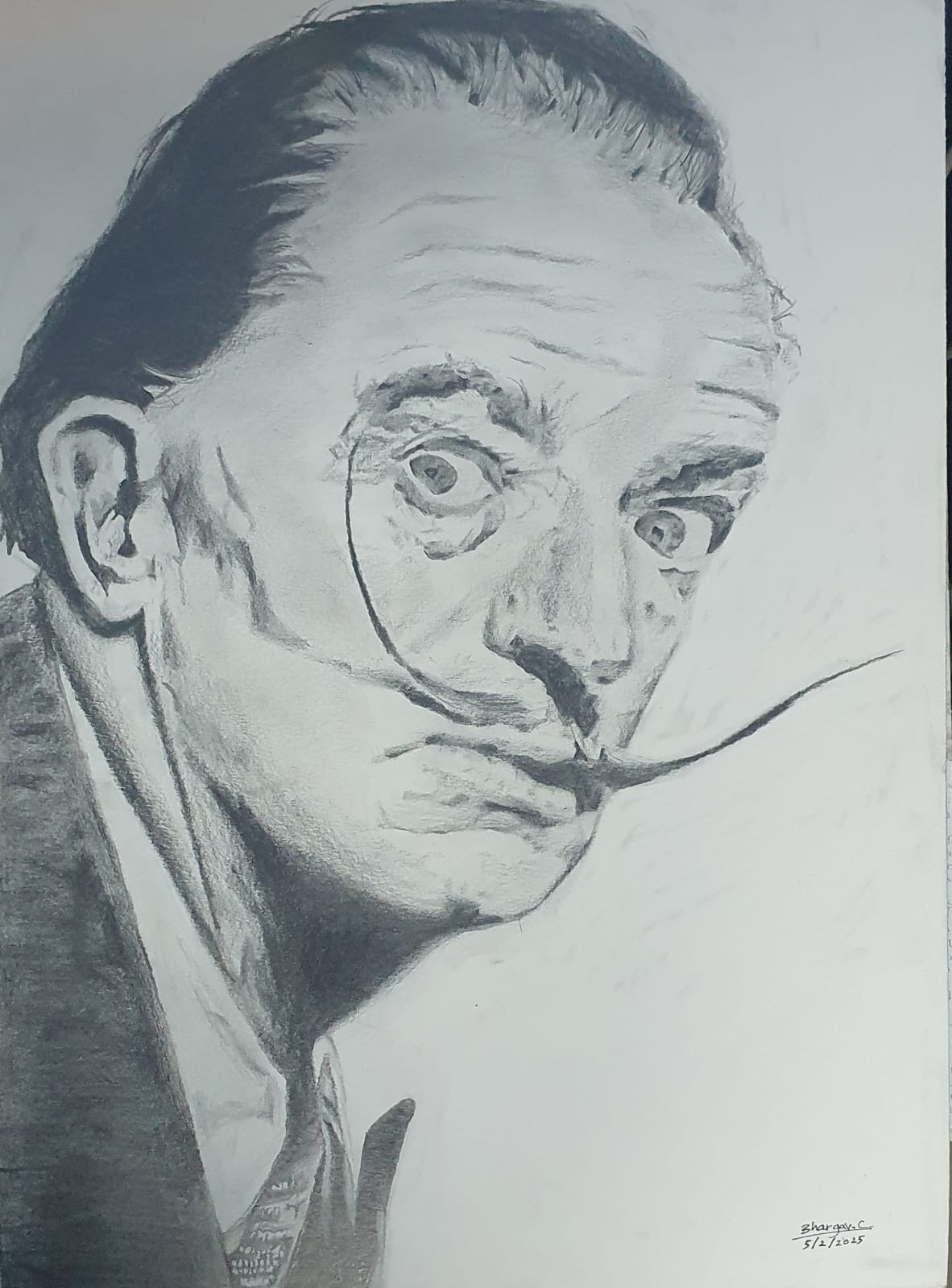 Salvador Dali by Bhargav Chandrasekar, monochromatic portrait of a man with a distinctive gaze