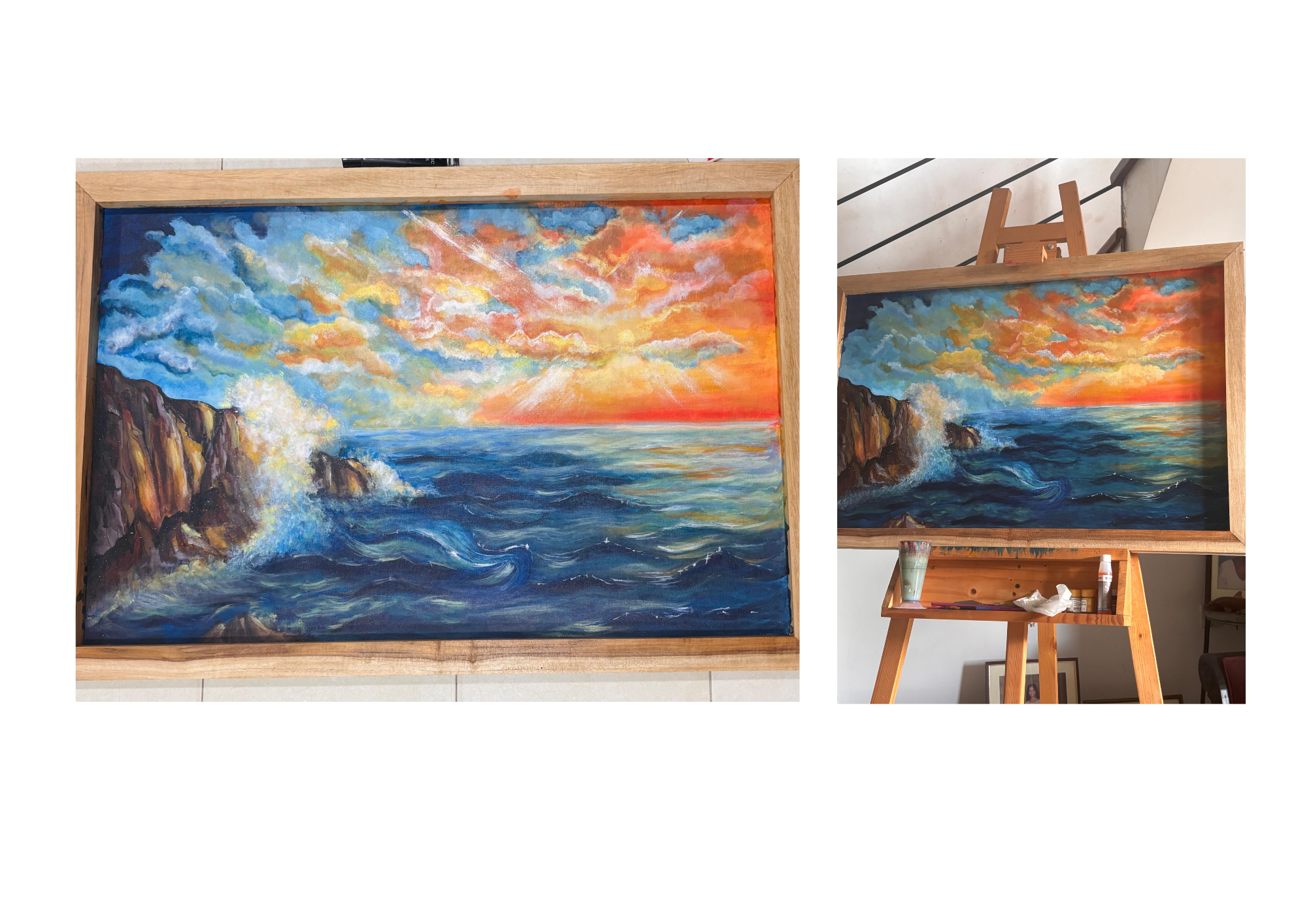freedom in motion by Vinomi Perera, vibrant seascape with waves and cliffs
