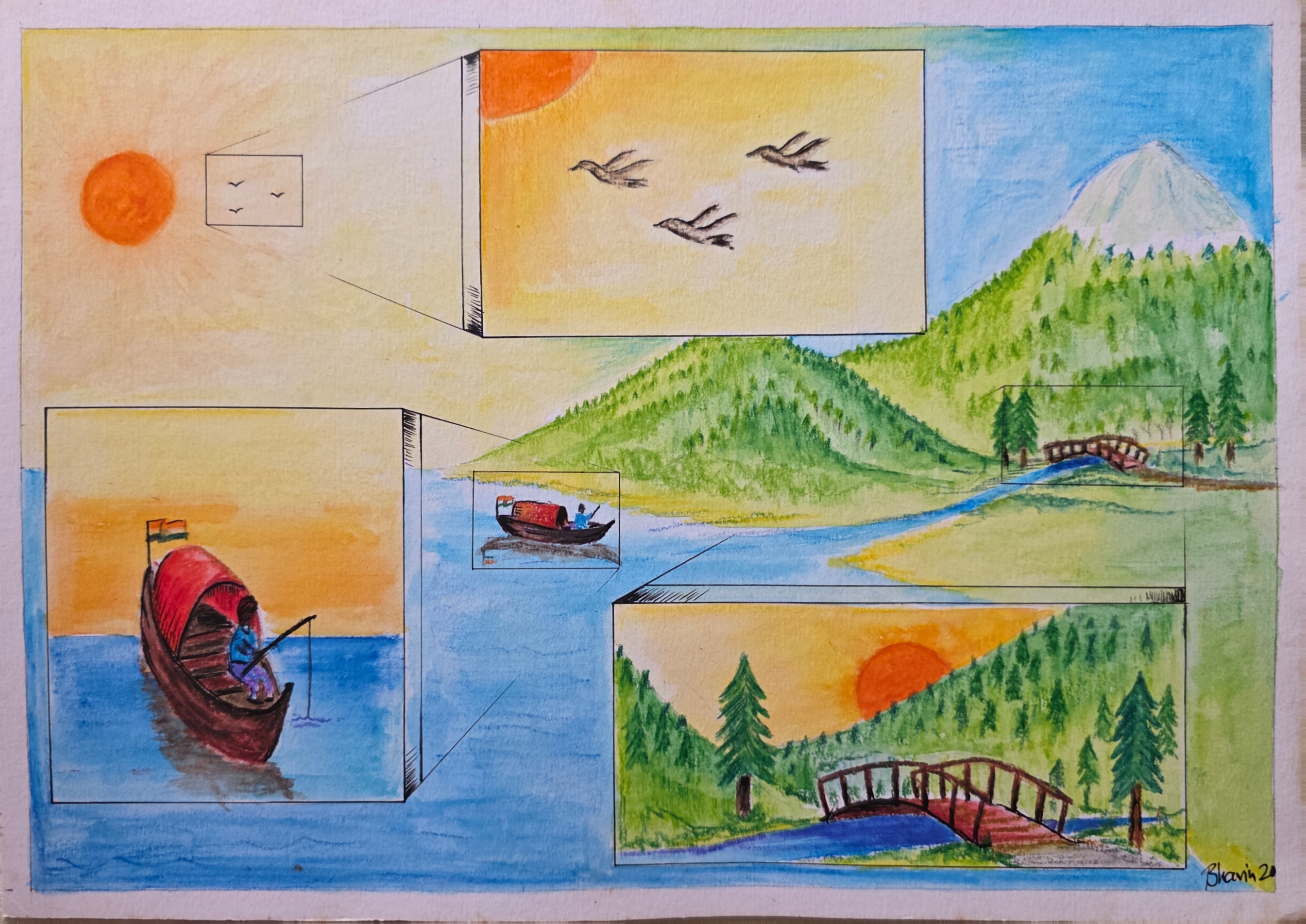 Perspectives by Bhavin Vanarasi, a collage of geometric frames with soft pastels