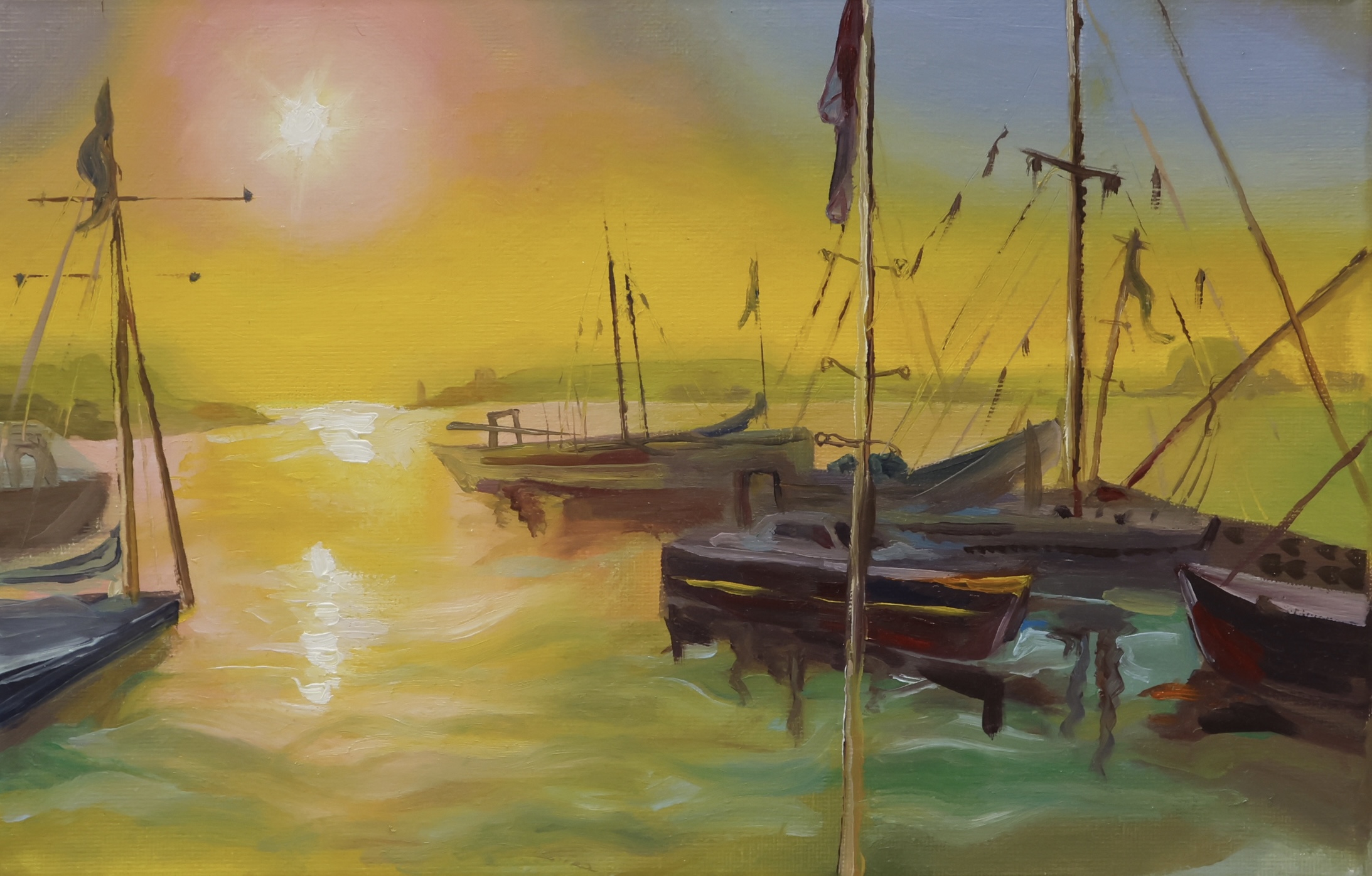 Landscape boats by Daria makarenko - coastal sunset scene