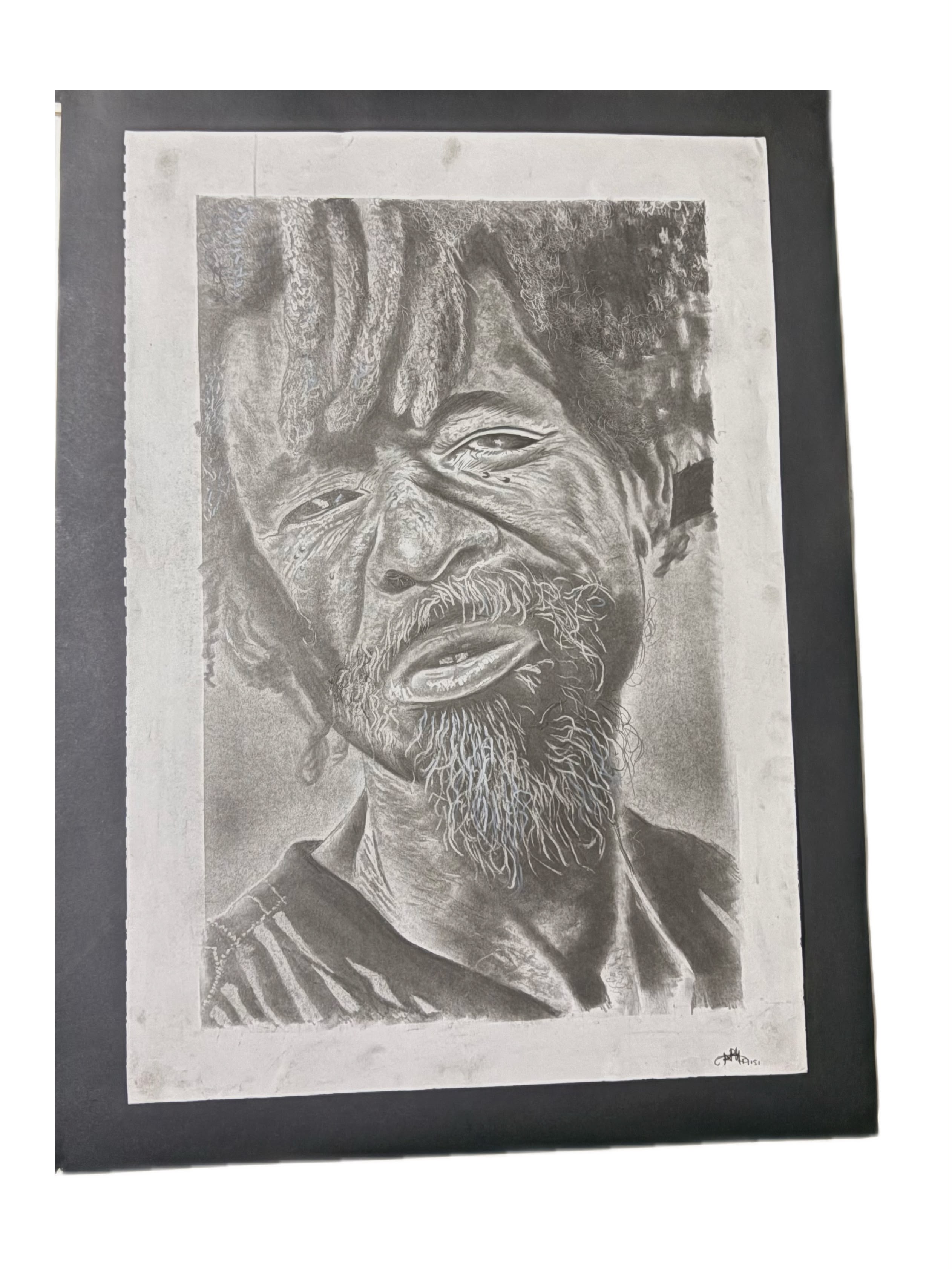 The weight they wear by Bandile Rich, monochromatic portrait of an elderly person in grayscale