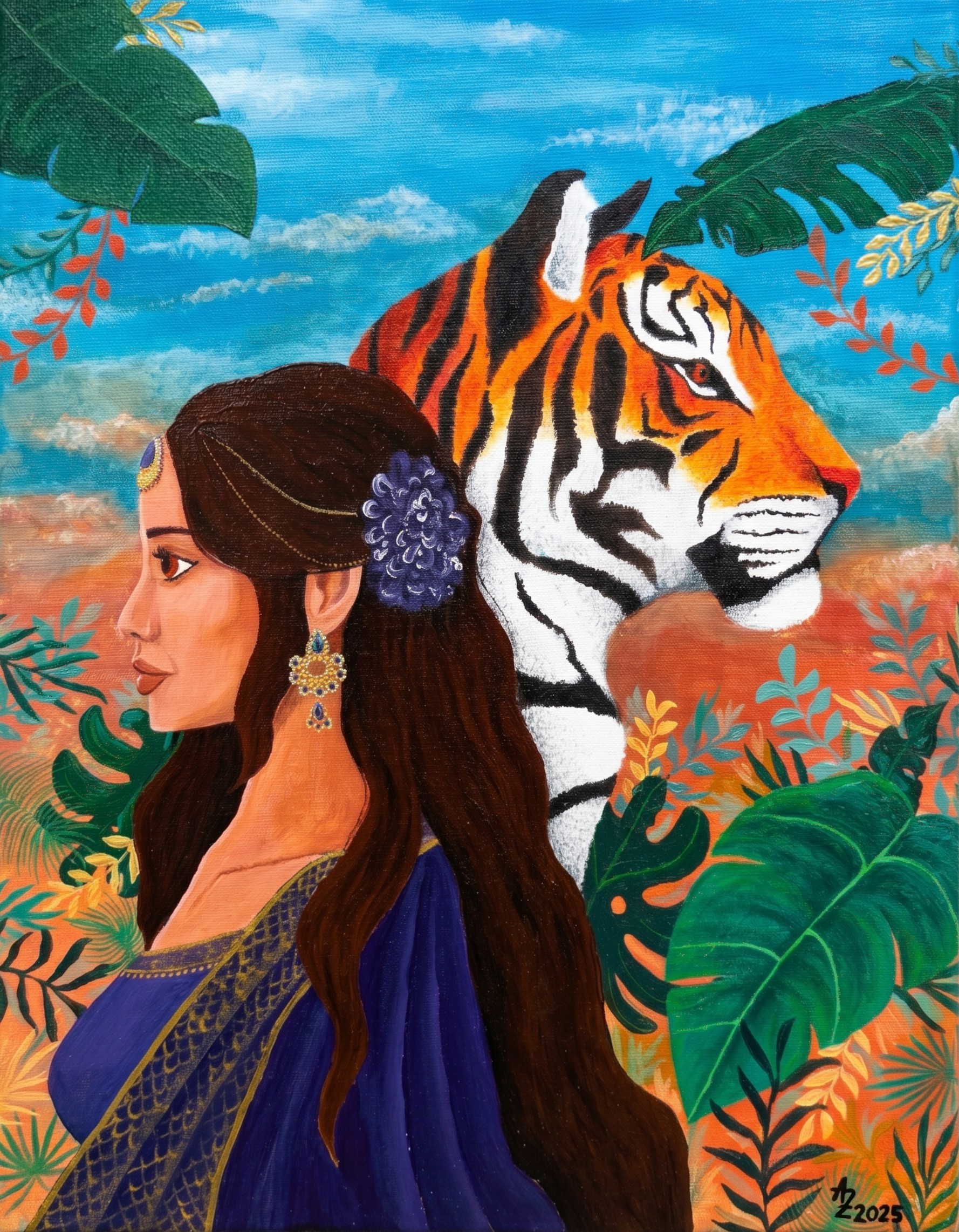 I'm With You by Anastasiia Zaostrovskaia - woman in blue gown with tiger