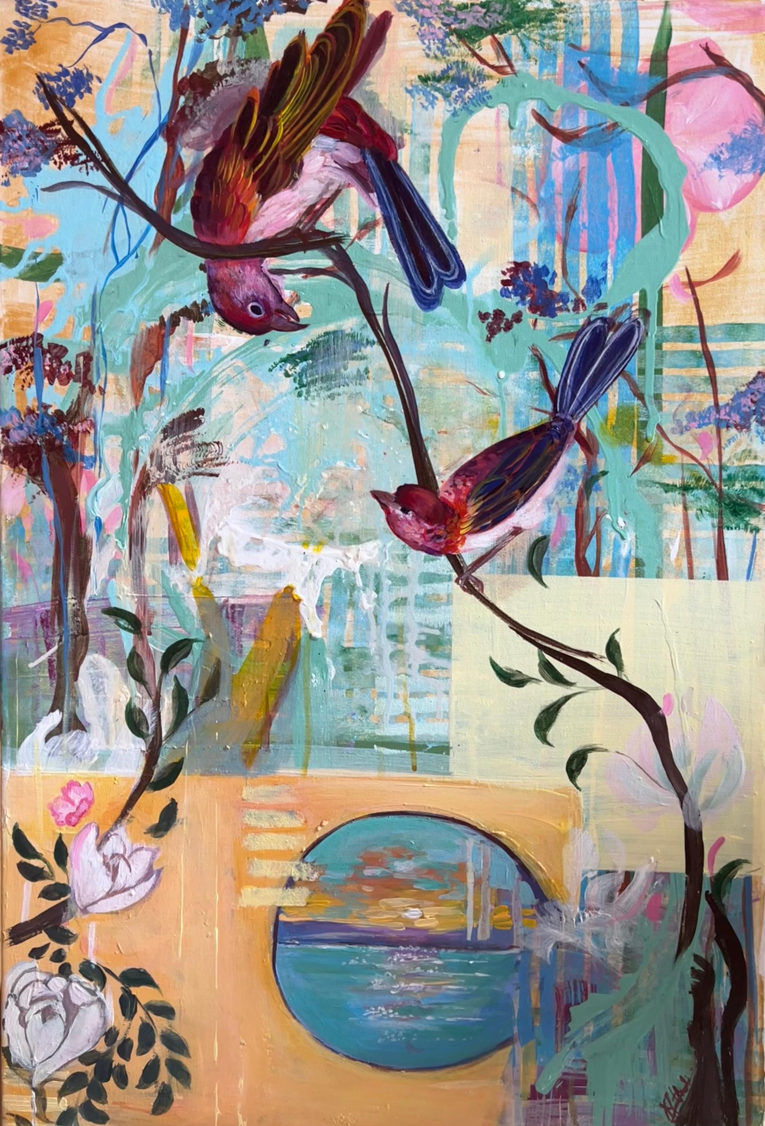 Harmony by Methuli Bandara, vibrant birds in lush setting