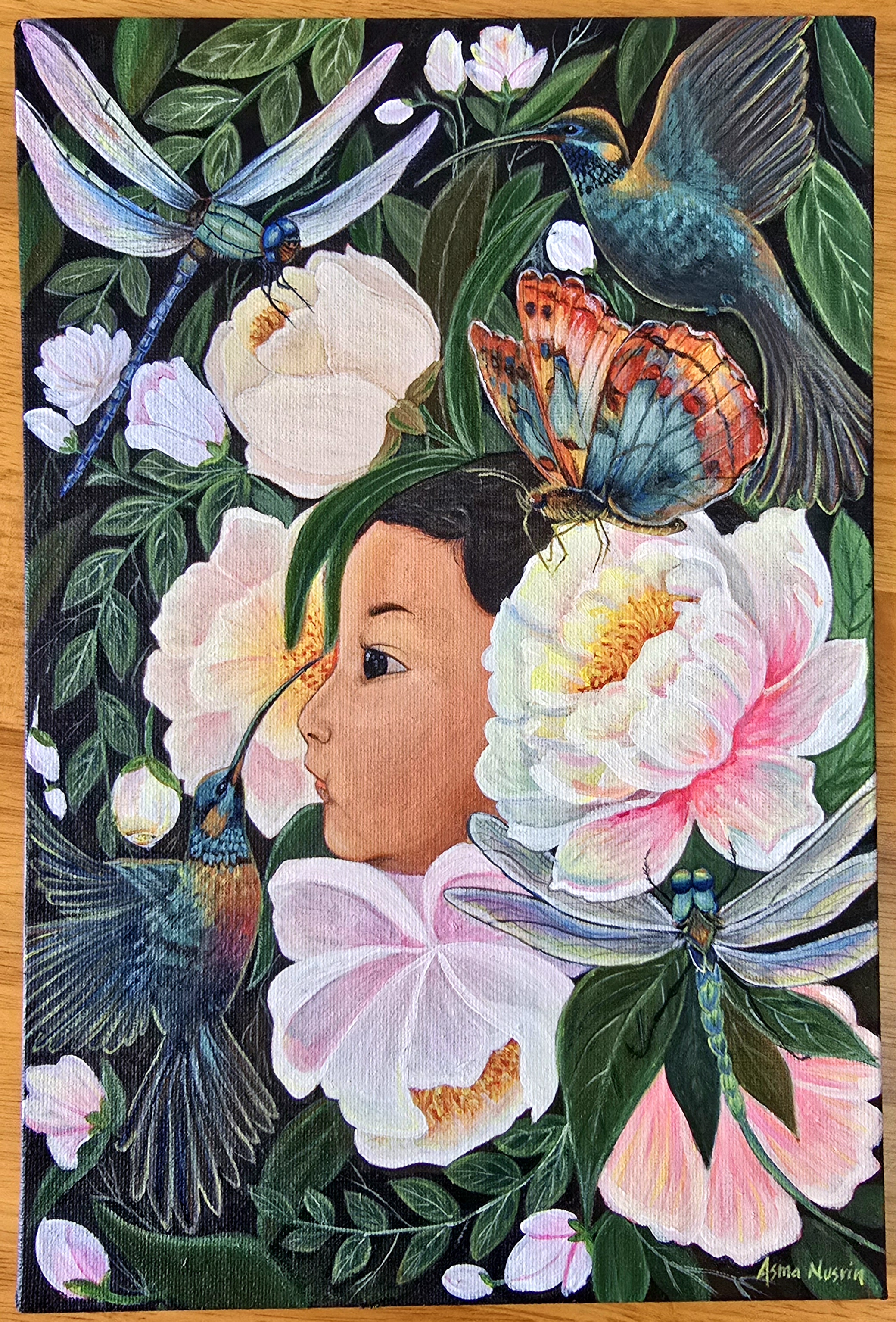 The blooming soul by Asma Nusrin, profile of child amid flora