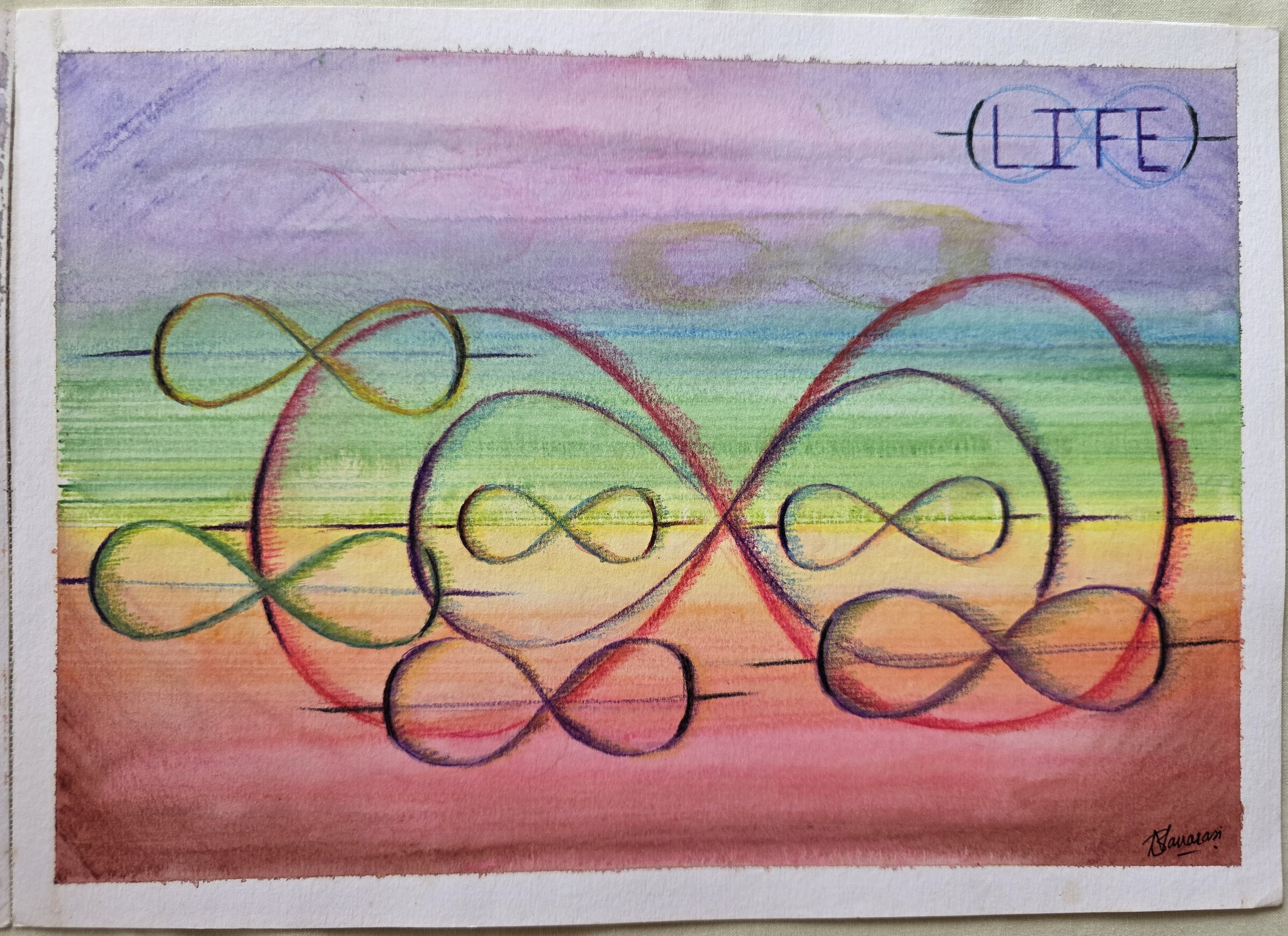 Life by Bhavin Vanarasi, featuring infinity symbols on a pastel gradient
