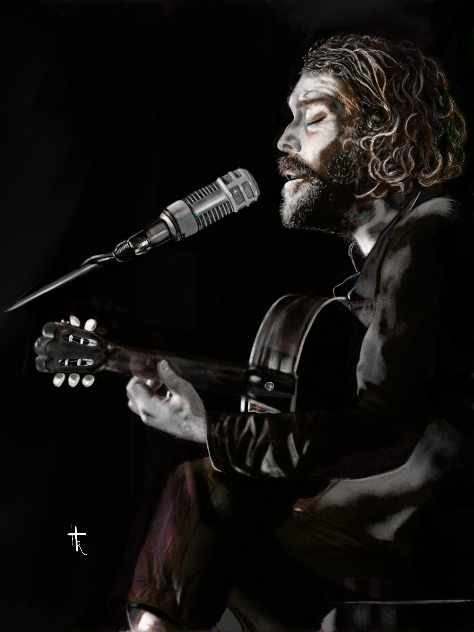 Praise by Hannelie Klopper, figure playing guitar with vintage microphone