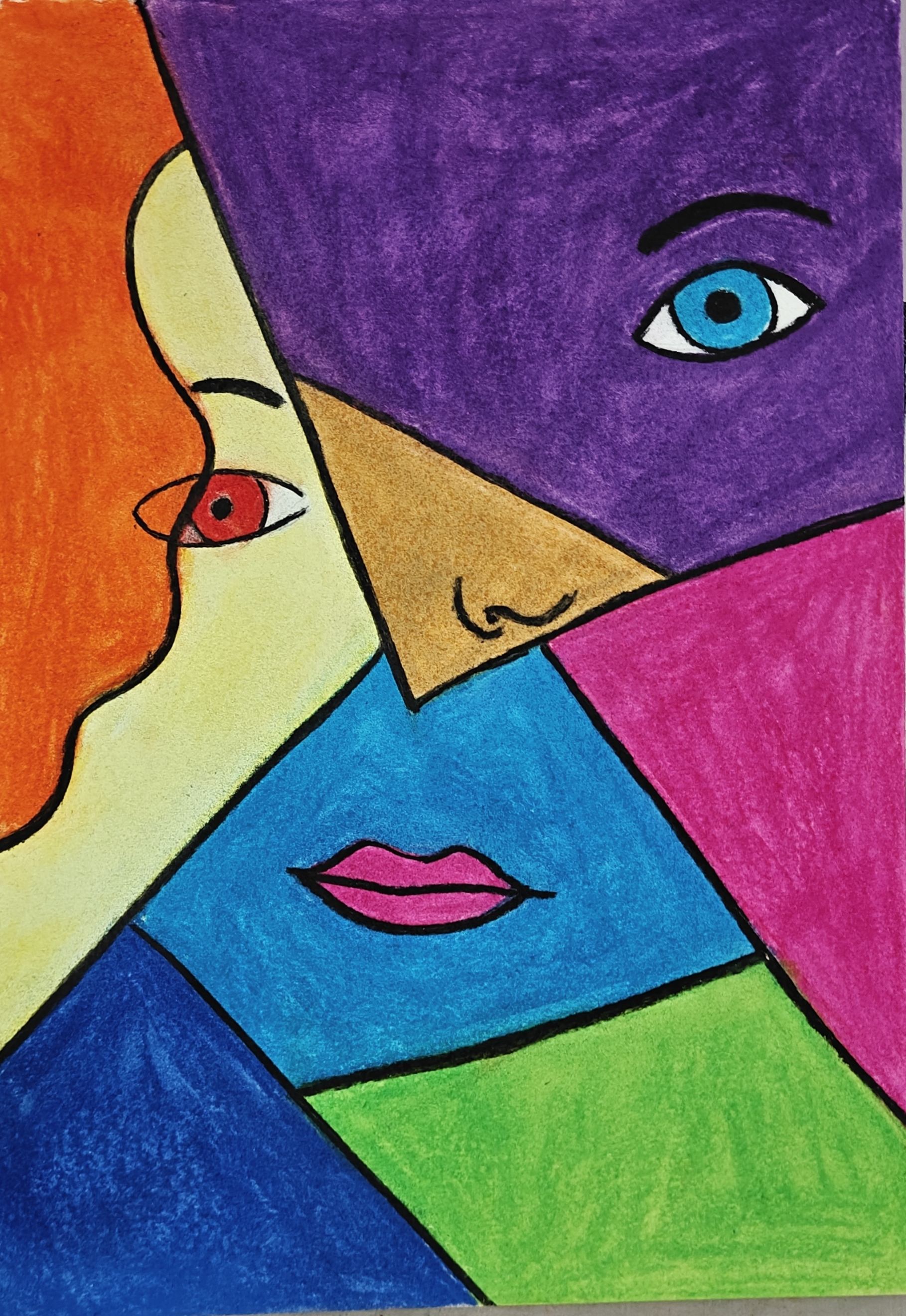 Faces by Maitreyo Ghosh, abstract composition with vibrant colors and geometric shapes