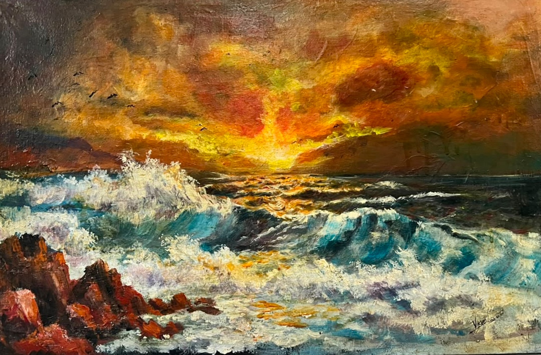 the sea by Vikum Sooriyaarachchi, dynamic seascape with waves and rocks