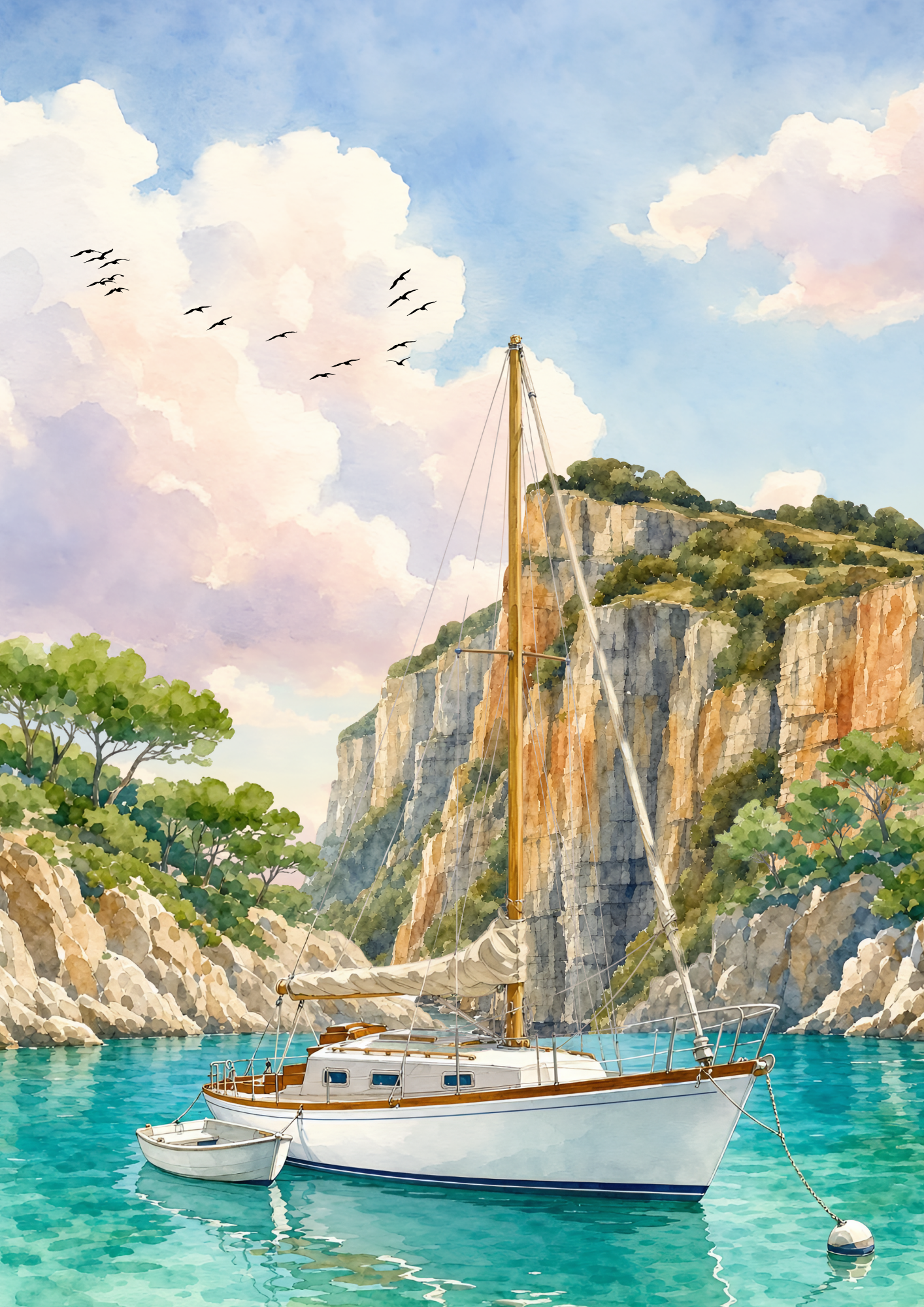 Anchored in wonder by Vindya vishvani Perera, serene seascape with sailboat