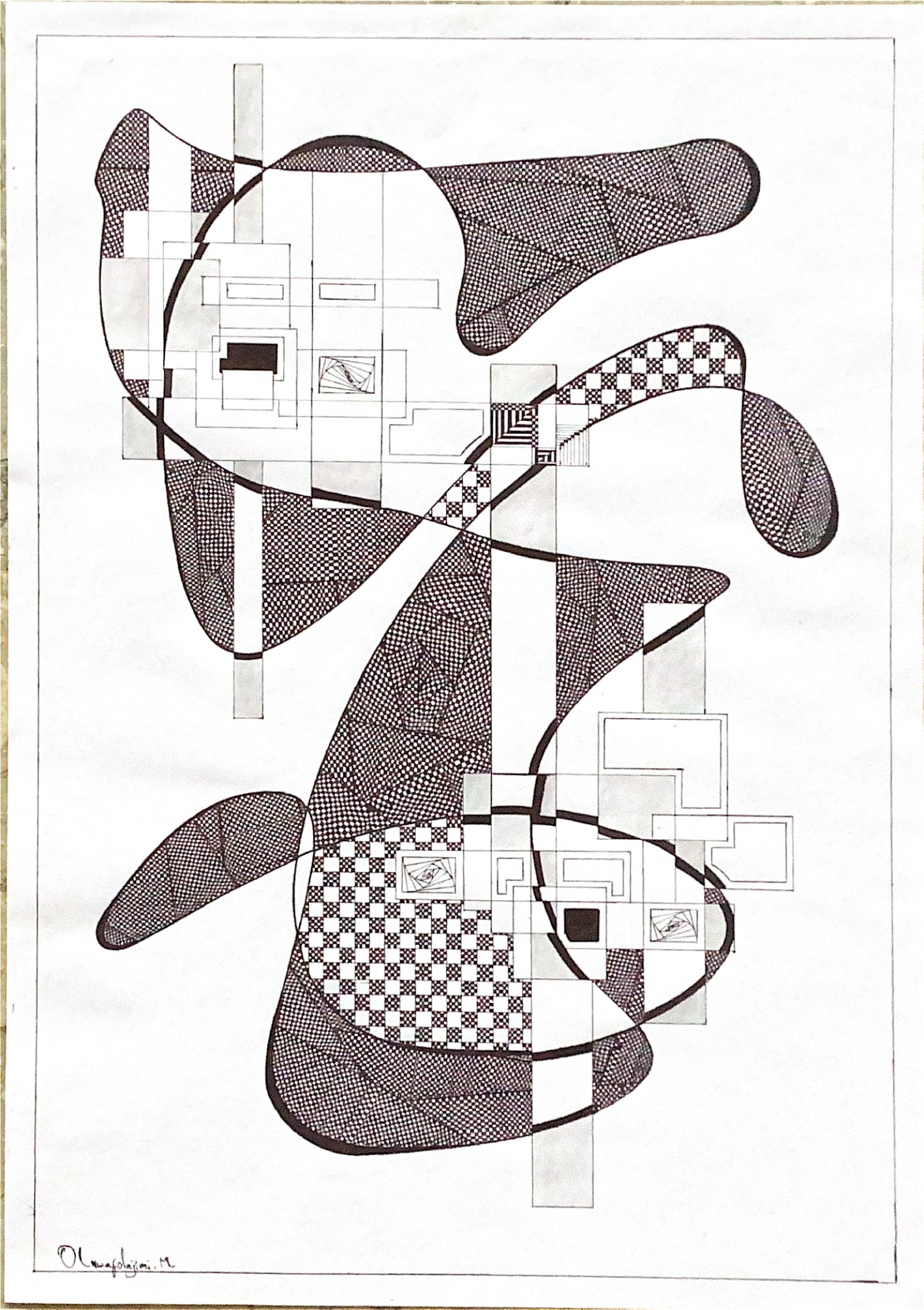 Untitled 3 by Mosinmiloluwa Oluwafolajimi, abstract forms in black and white