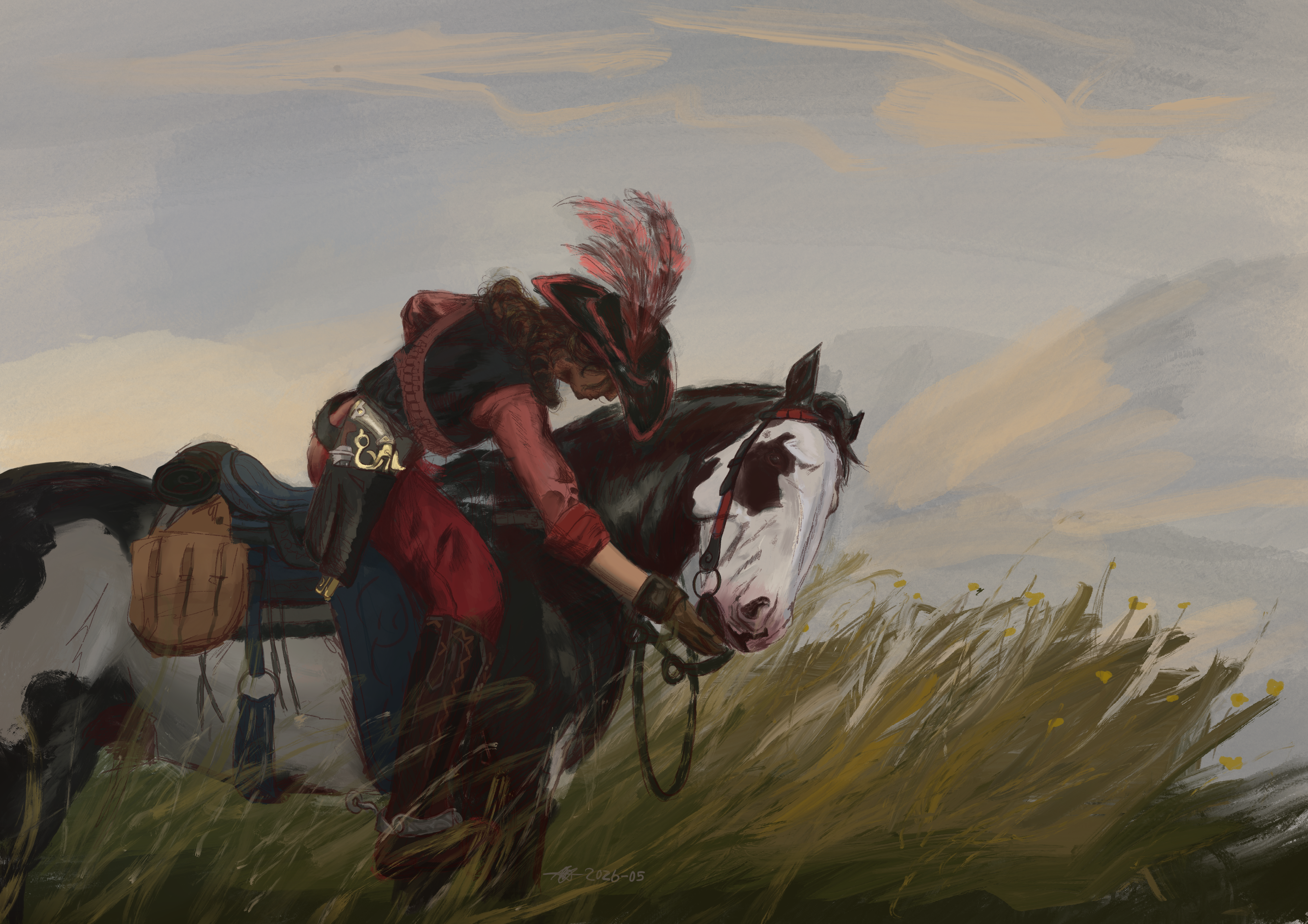 A Horse with a Name by Nicole Marneweck, rider in red on horse