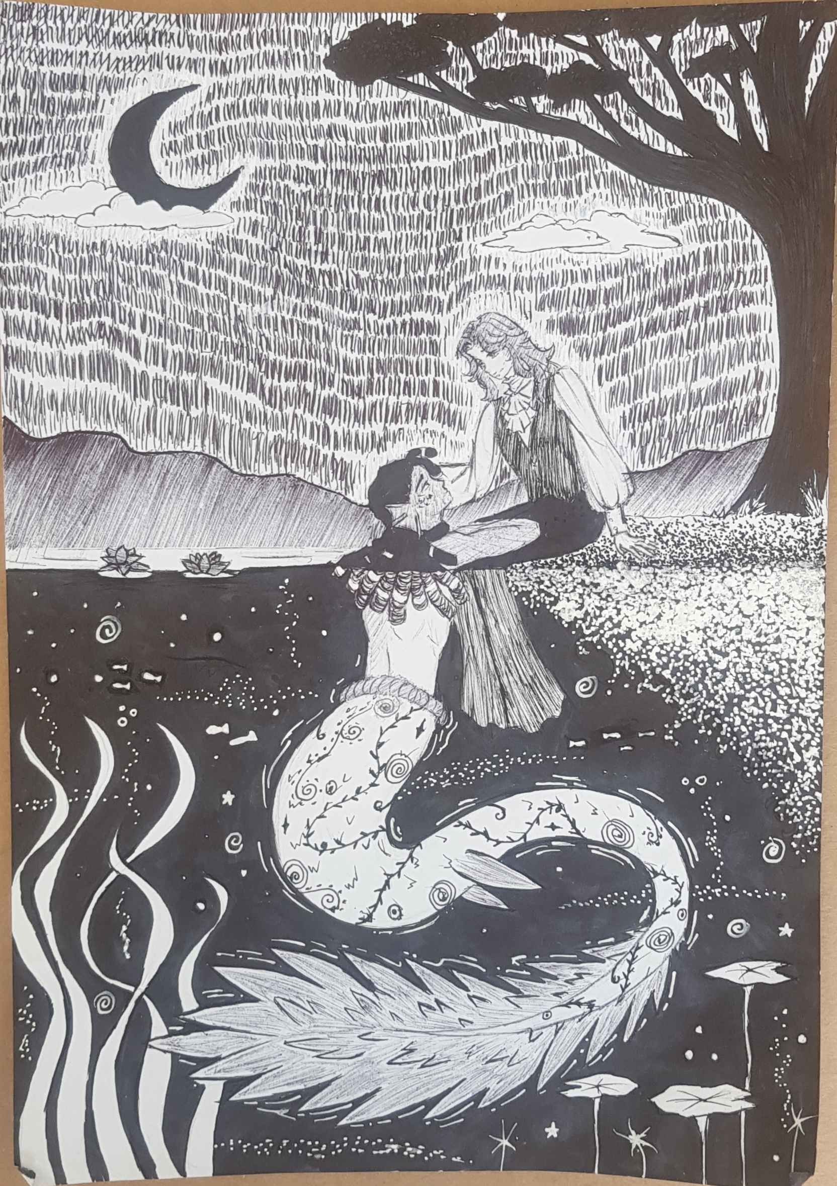 Love in negative space by Saarah Gallow, mermaid in black pen and marker