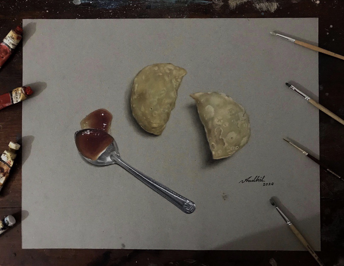 Realistic oil painting by Aadhilmowjood - depiction of everyday objects