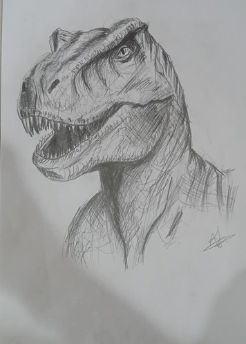 sketching: Pencil/colored pencil drawings by AABAN SYED - theropod dinosaur pencil drawing